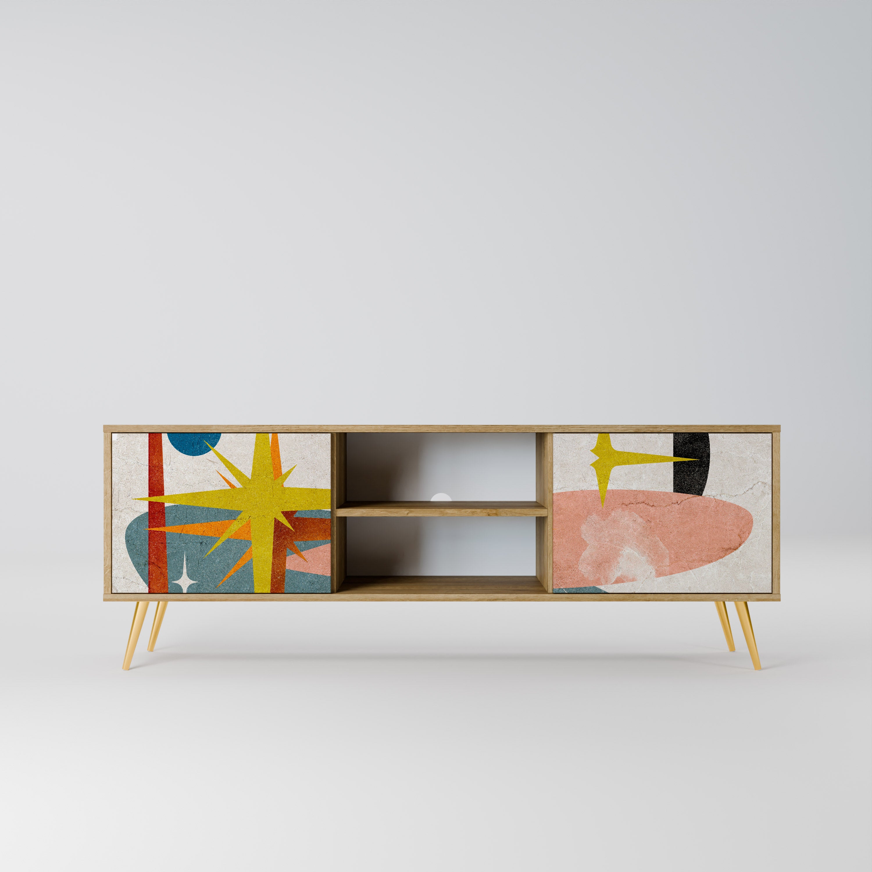 Mueble de TV de 2 puertas INTERSTELLAR VIBES con efecto roble