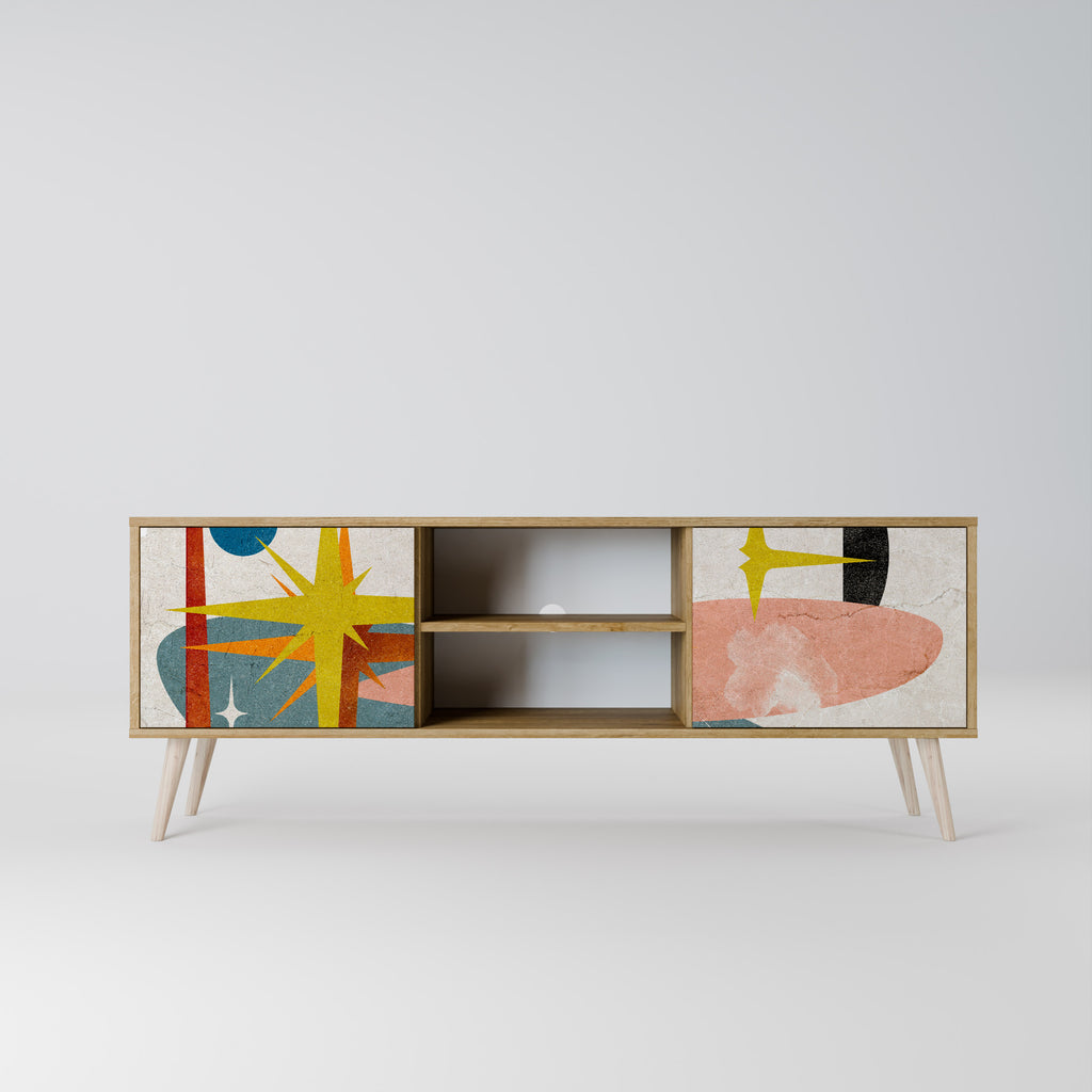 Mueble de TV de 2 puertas INTERSTELLAR VIBES con efecto roble