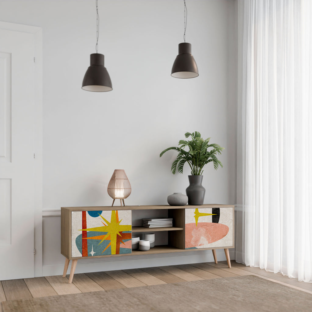 Mueble de TV de 2 puertas INTERSTELLAR VIBES con efecto roble