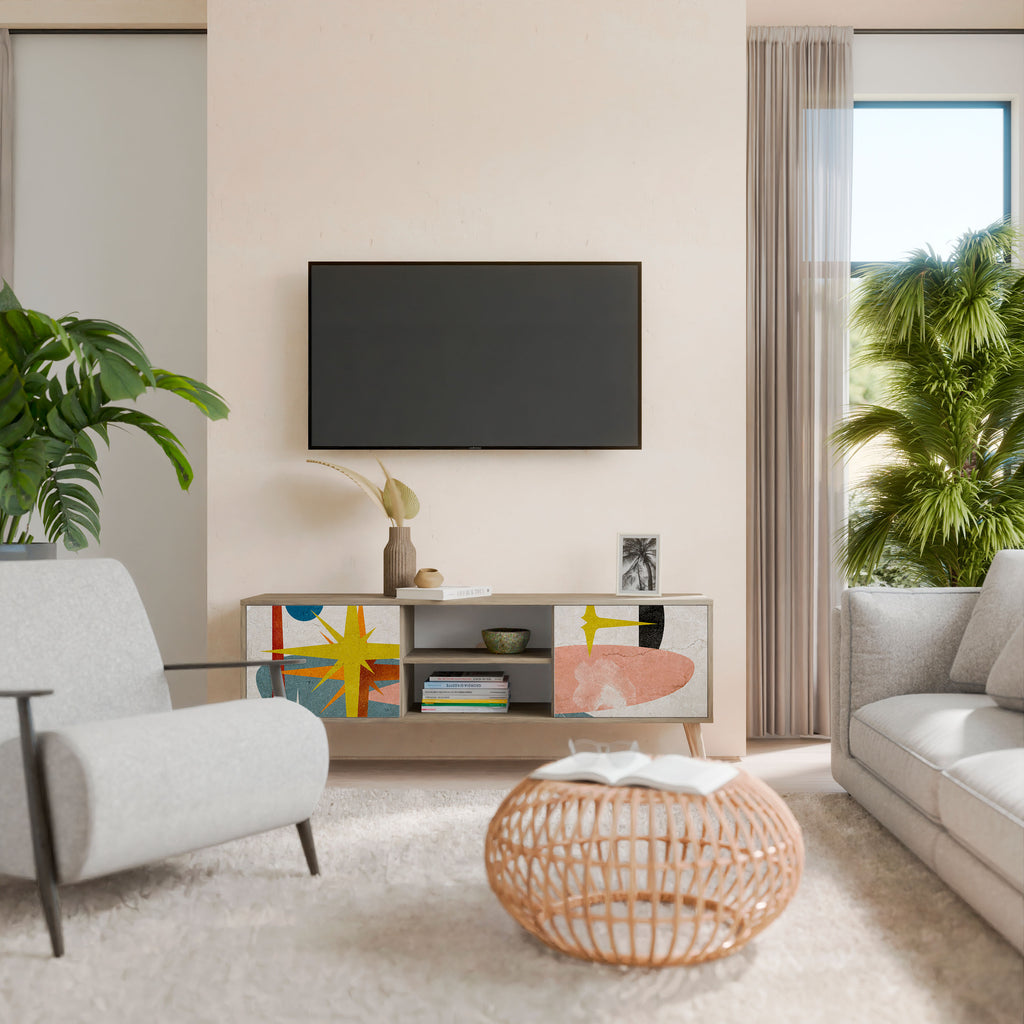 Mueble de TV de 2 puertas INTERSTELLAR VIBES con efecto roble