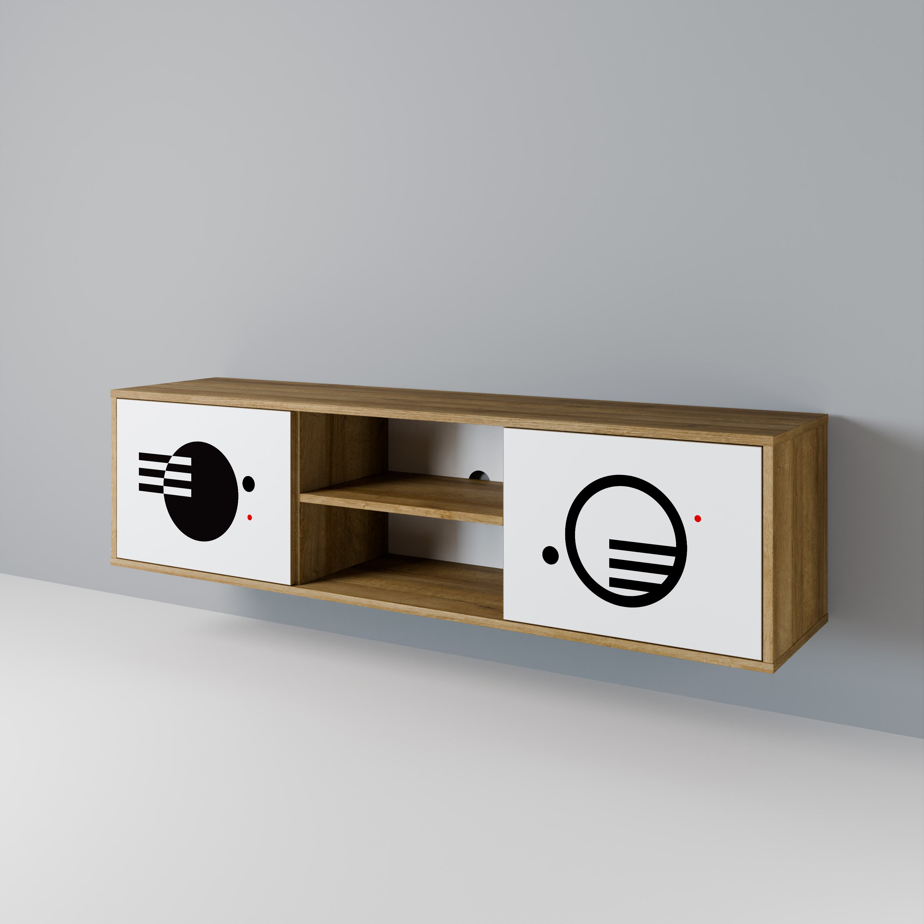 Mueble de TV de 2 puertas con efecto roble COMBINACIÓN BLANCO Y NEGRO