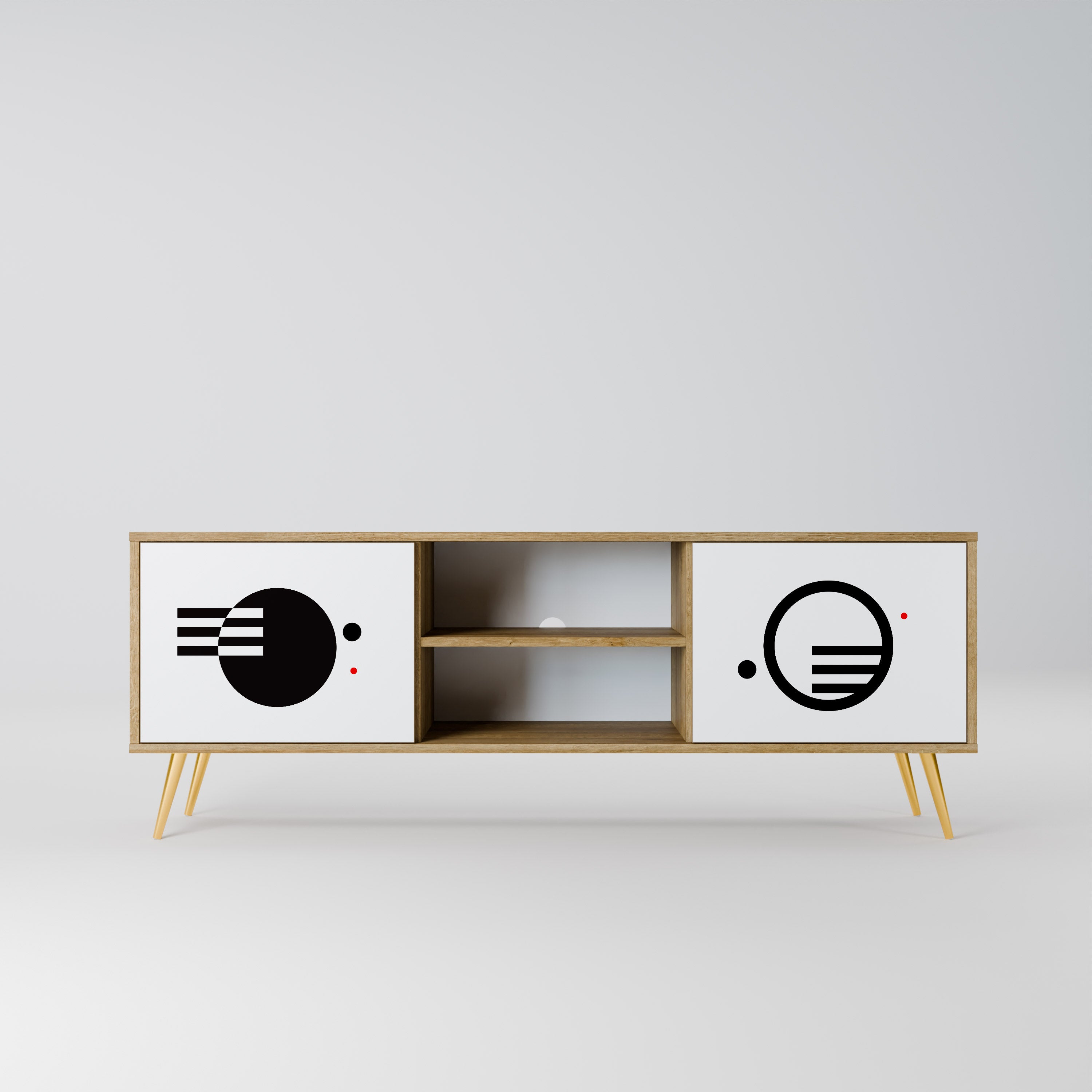 Mueble de TV de 2 puertas con efecto roble COMBINACIÓN BLANCO Y NEGRO