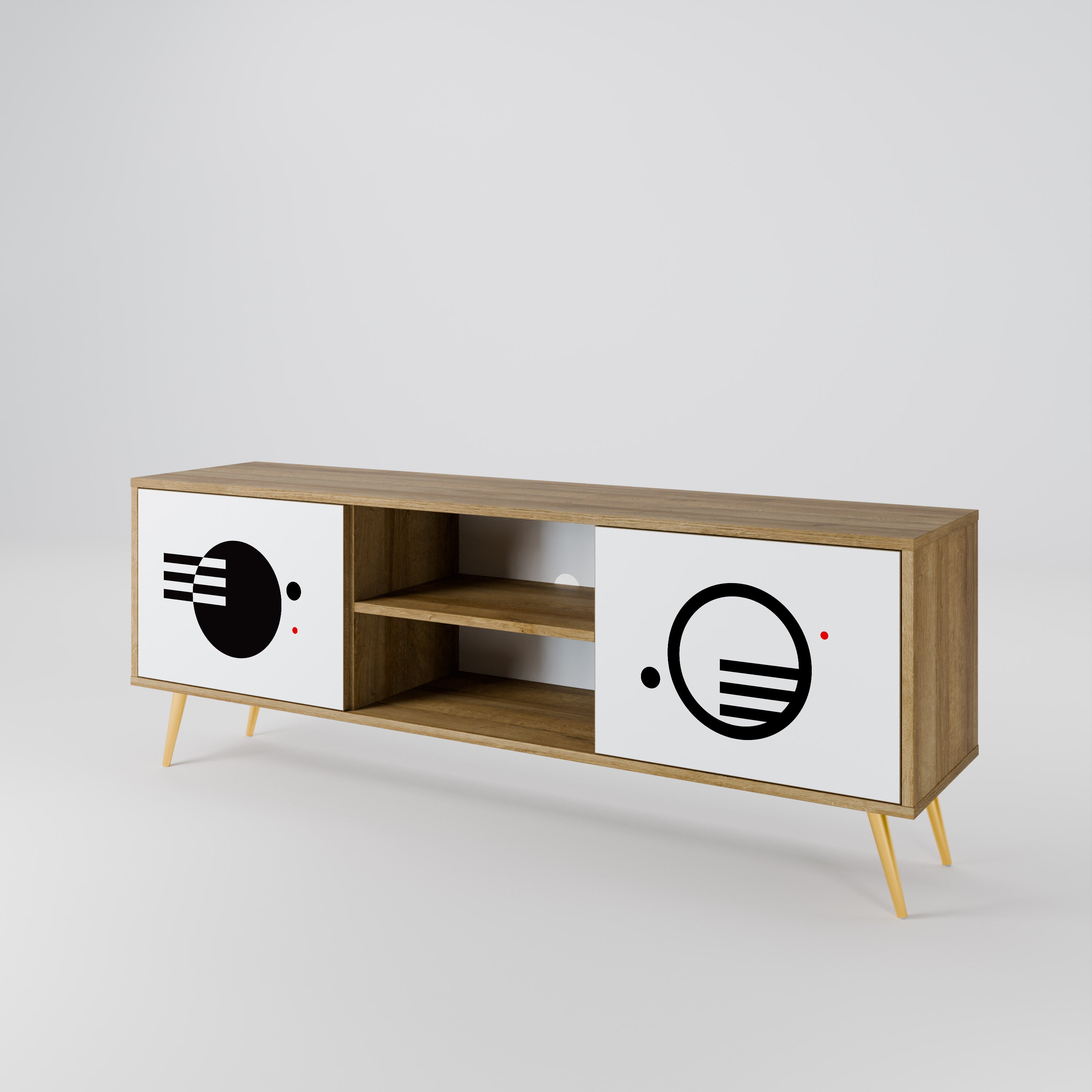 Mueble de TV de 2 puertas con efecto roble COMBINACIÓN BLANCO Y NEGRO