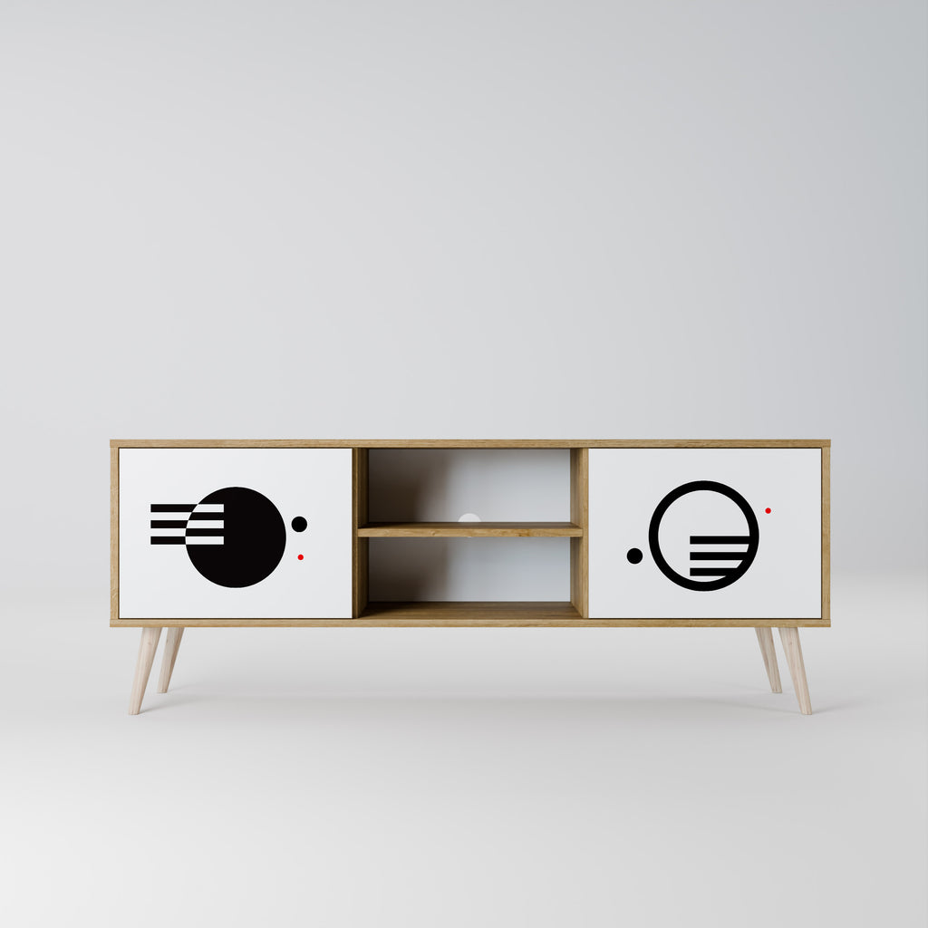 Mueble de TV de 2 puertas con efecto roble COMBINACIÓN BLANCO Y NEGRO