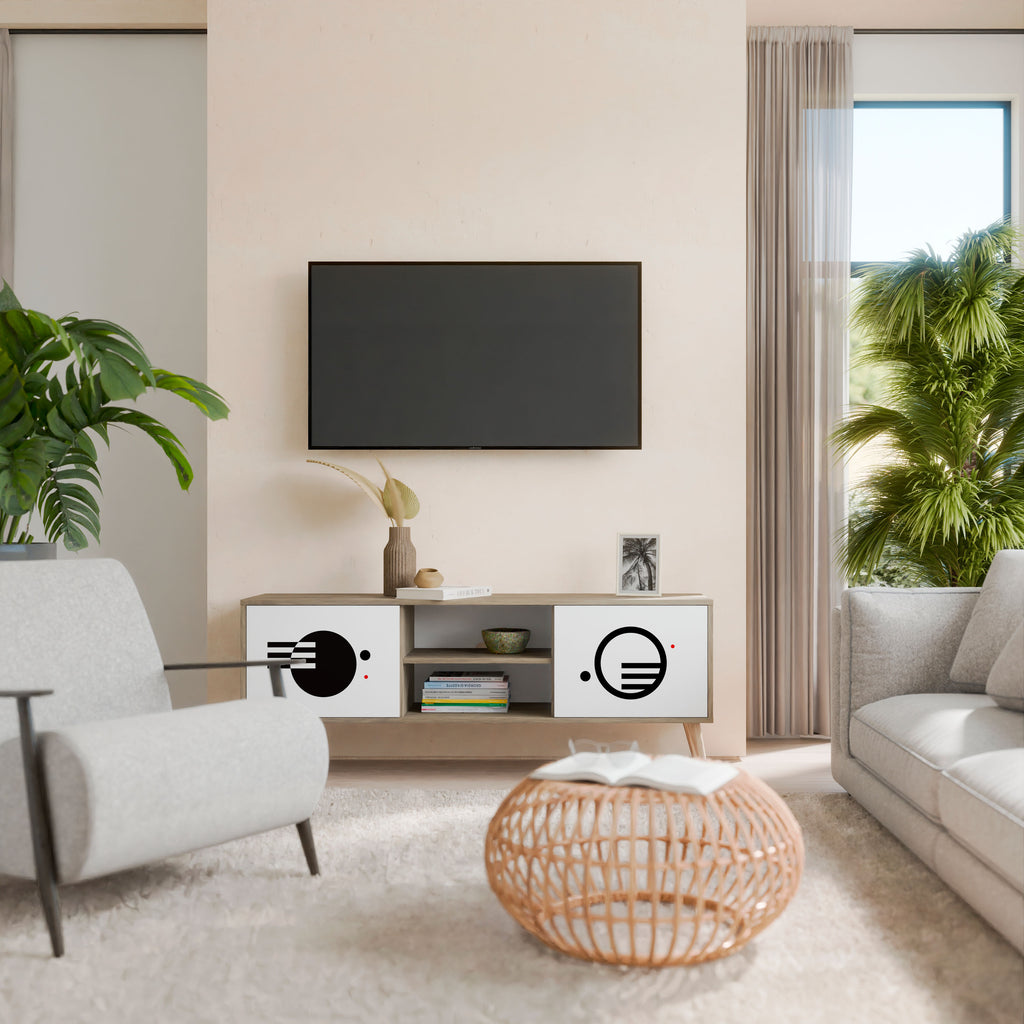 Mueble de TV de 2 puertas con efecto roble COMBINACIÓN BLANCO Y NEGRO