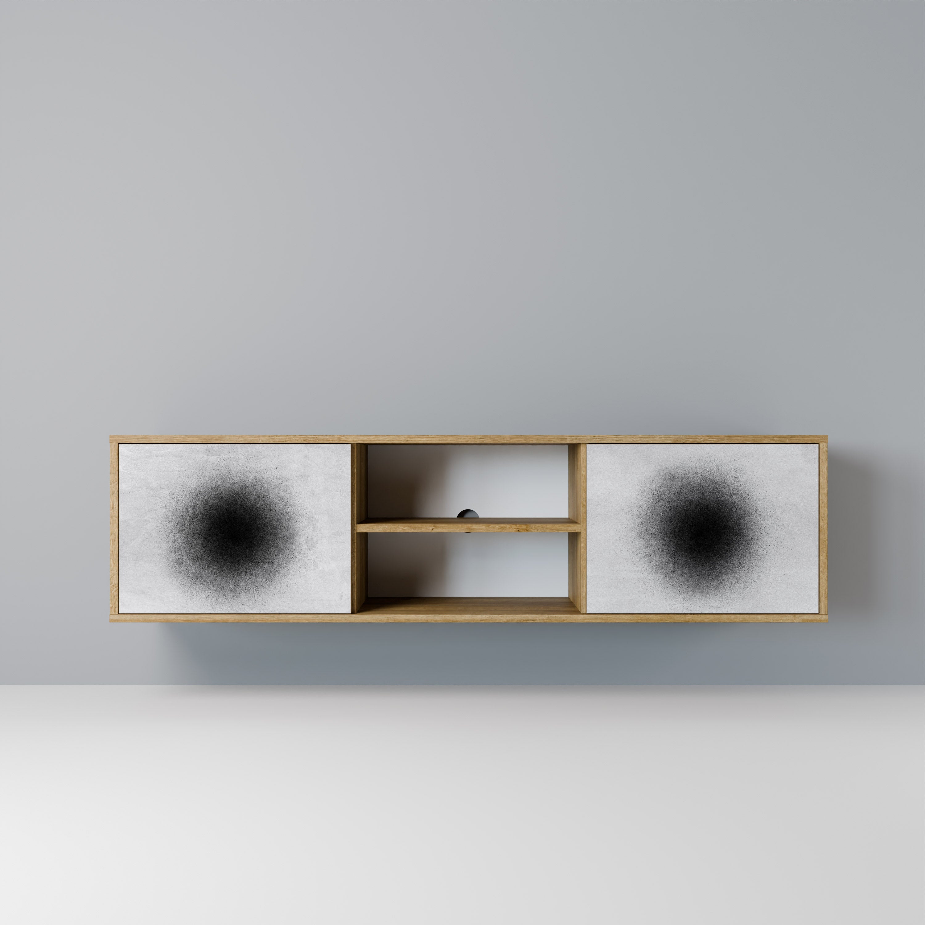 Mueble de TV de 2 puertas BLACK HOLE con efecto roble