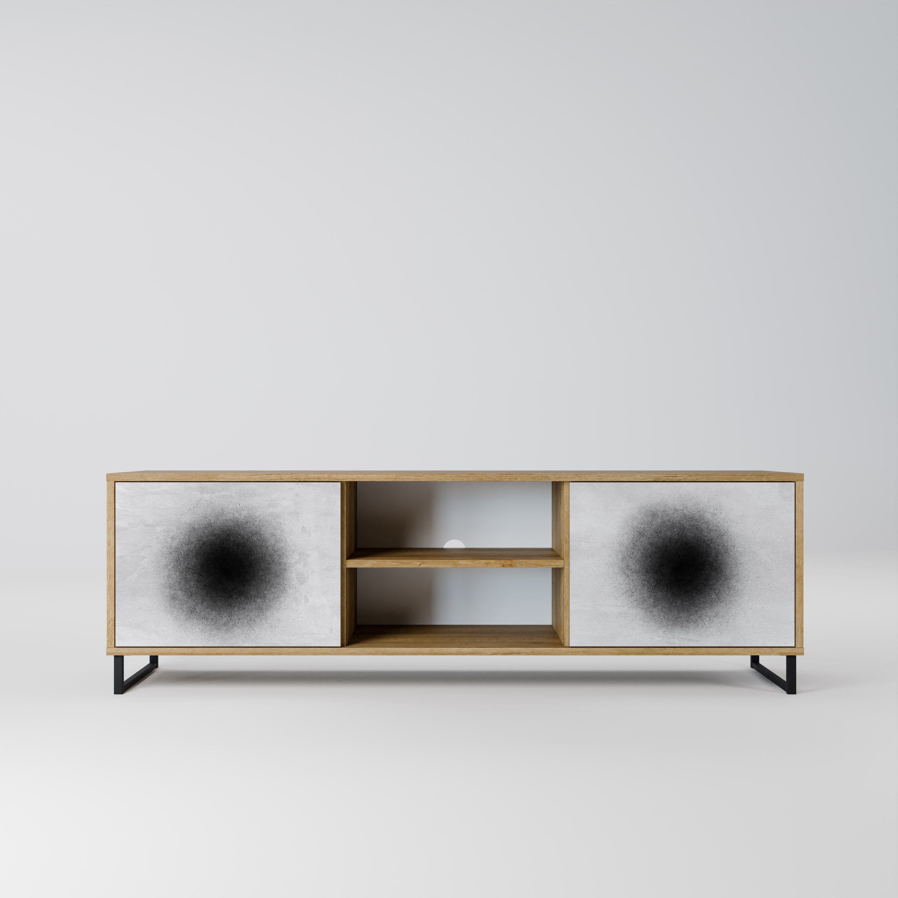 Mueble de TV de 2 puertas BLACK HOLE con efecto roble