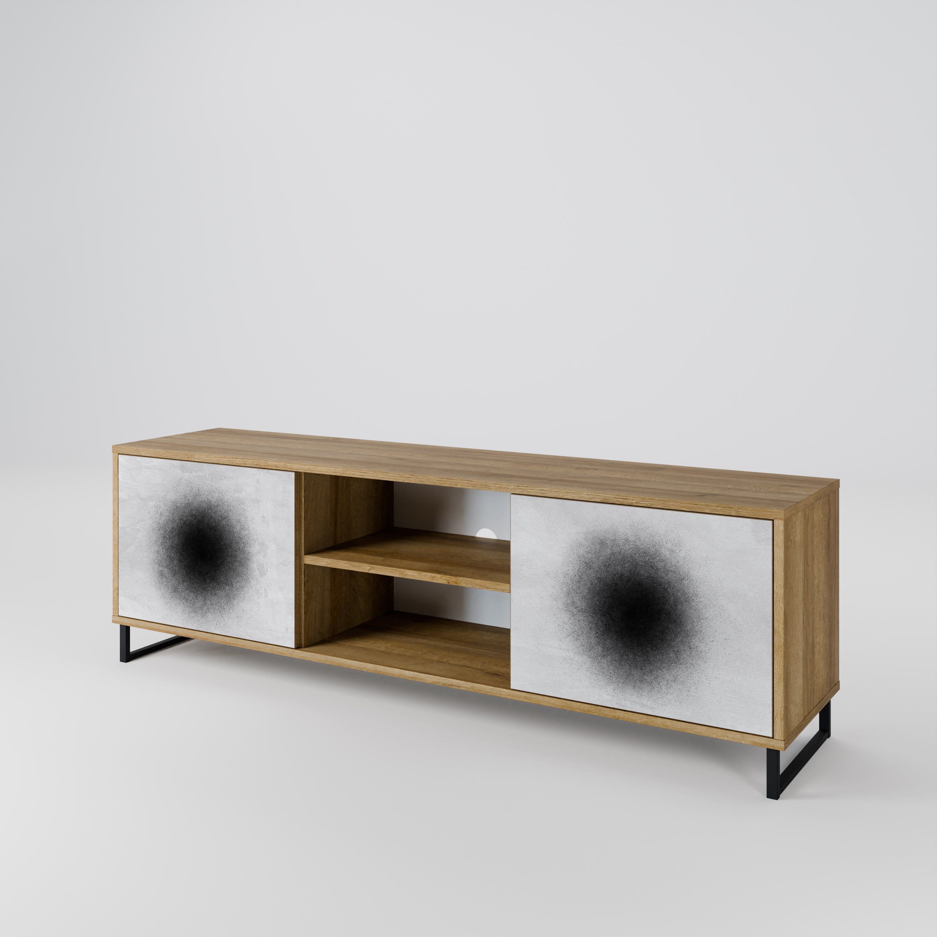 Mueble de TV de 2 puertas BLACK HOLE con efecto roble