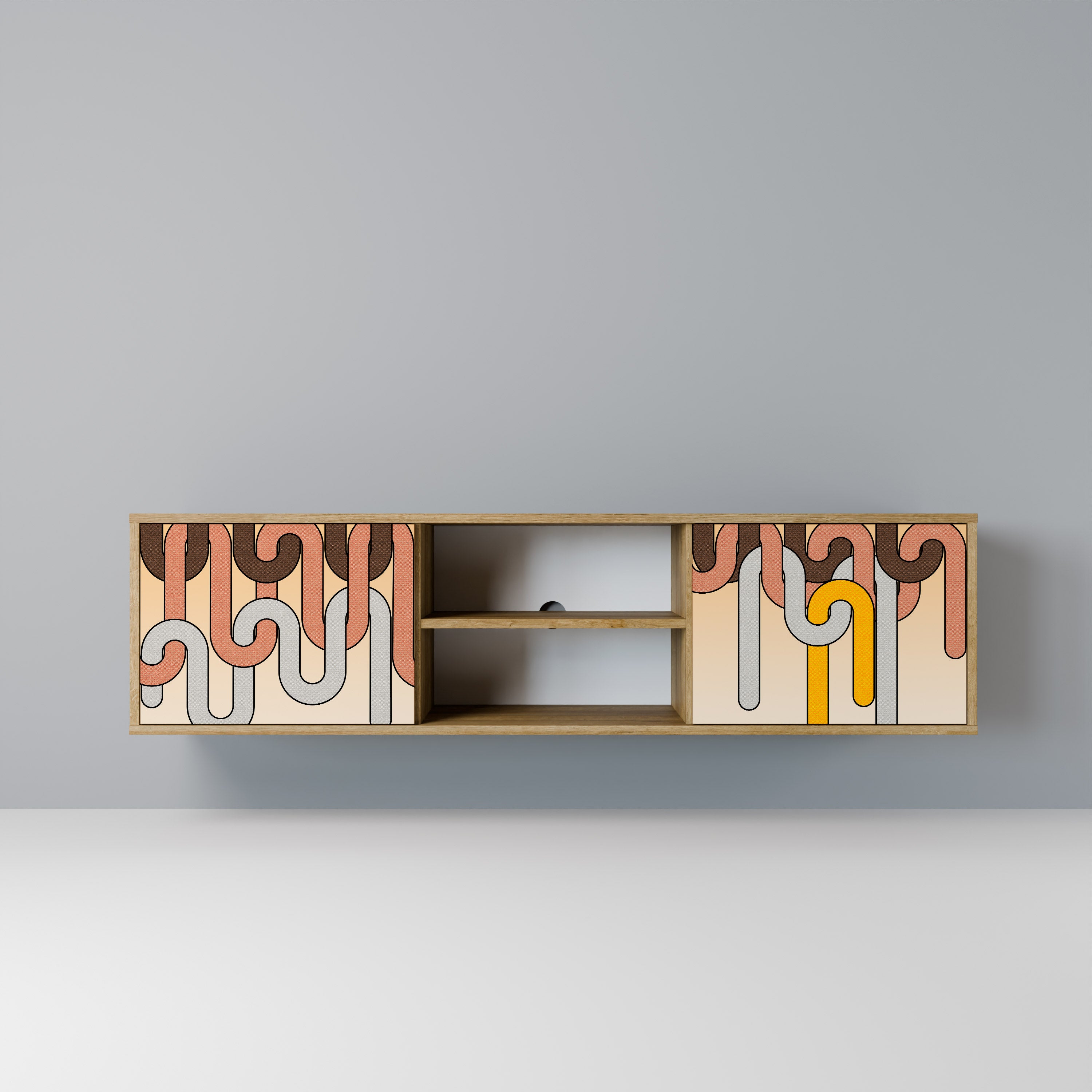 Mueble de TV de 2 puertas COLORFUL STRINGS con efecto roble