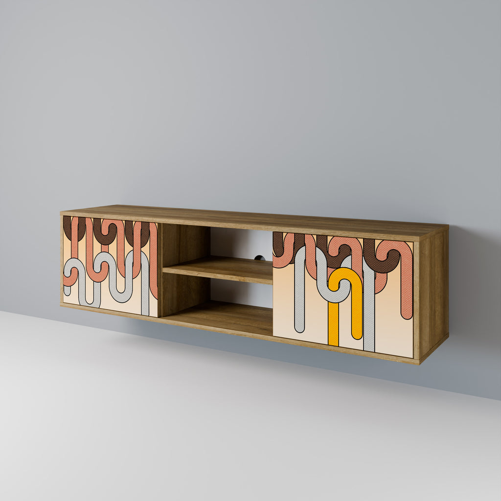 Mueble de TV de 2 puertas COLORFUL STRINGS con efecto roble