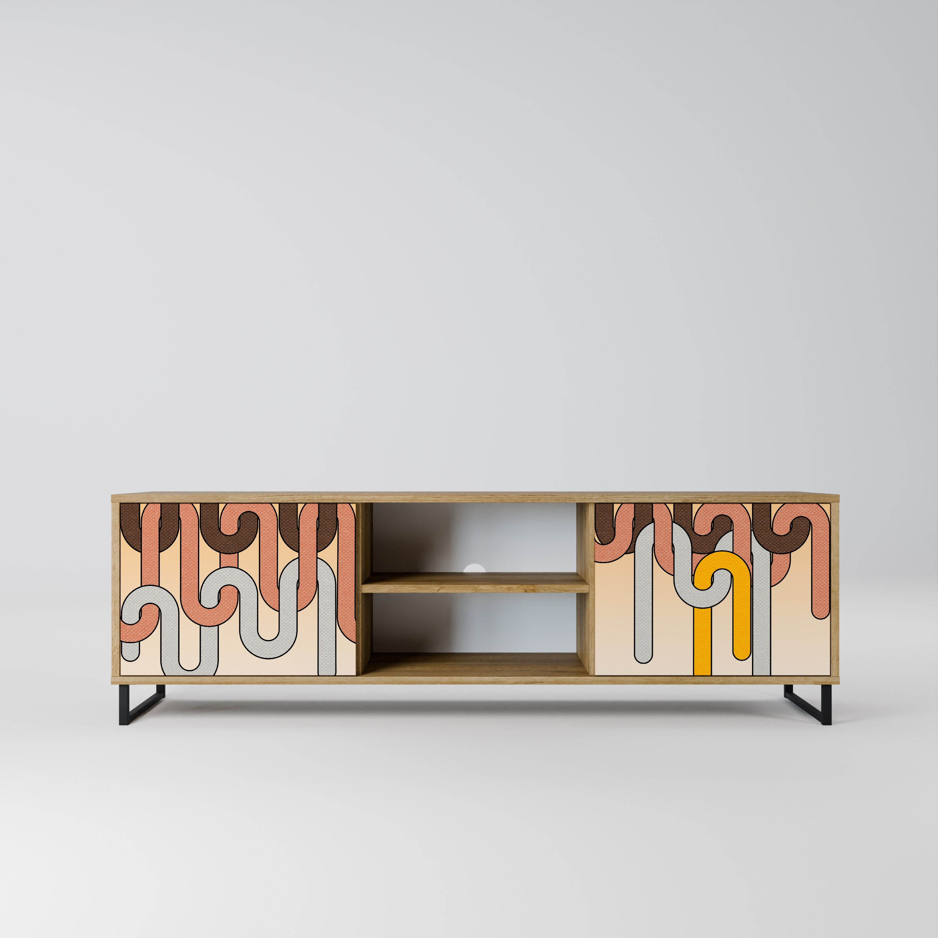 Mueble de TV de 2 puertas COLORFUL STRINGS con efecto roble