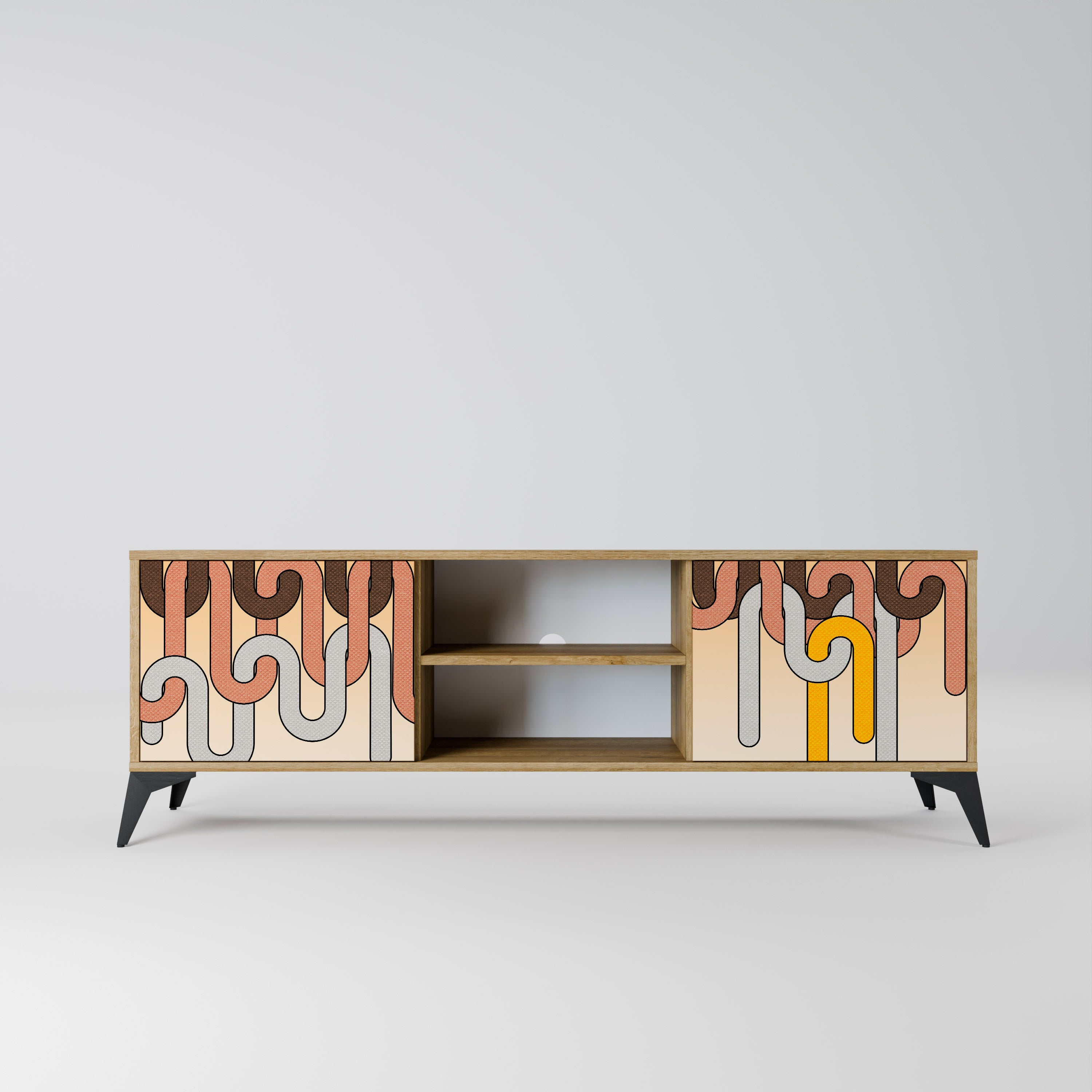 Mueble de TV de 2 puertas COLORFUL STRINGS con efecto roble