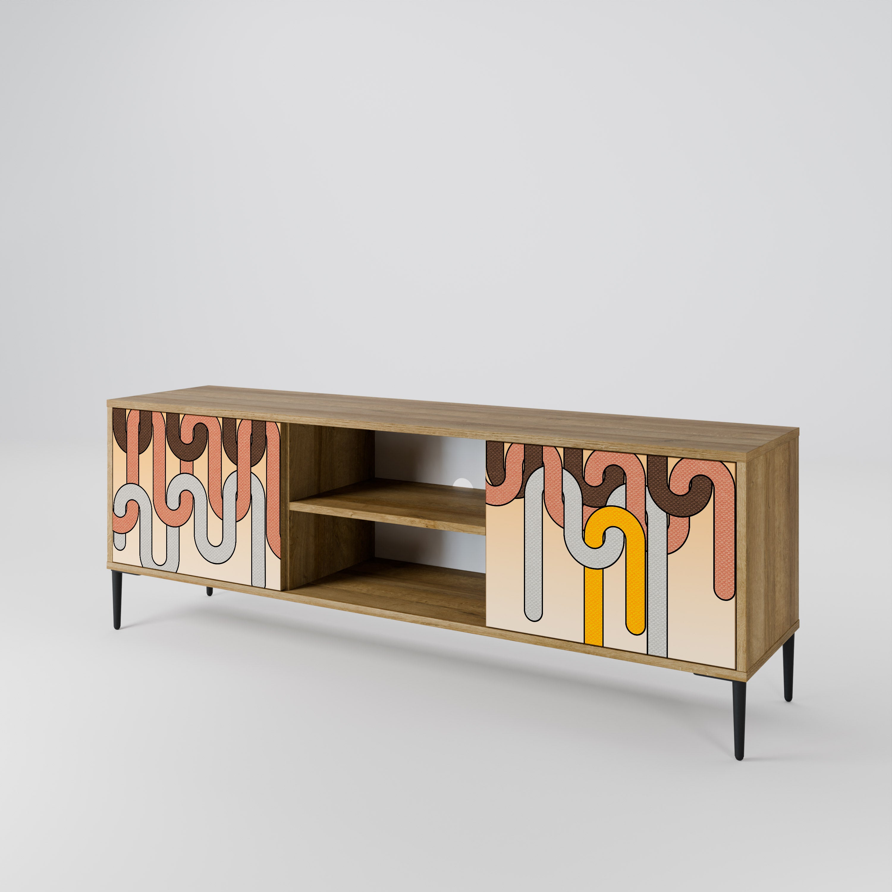 Mueble de TV de 2 puertas COLORFUL STRINGS con efecto roble