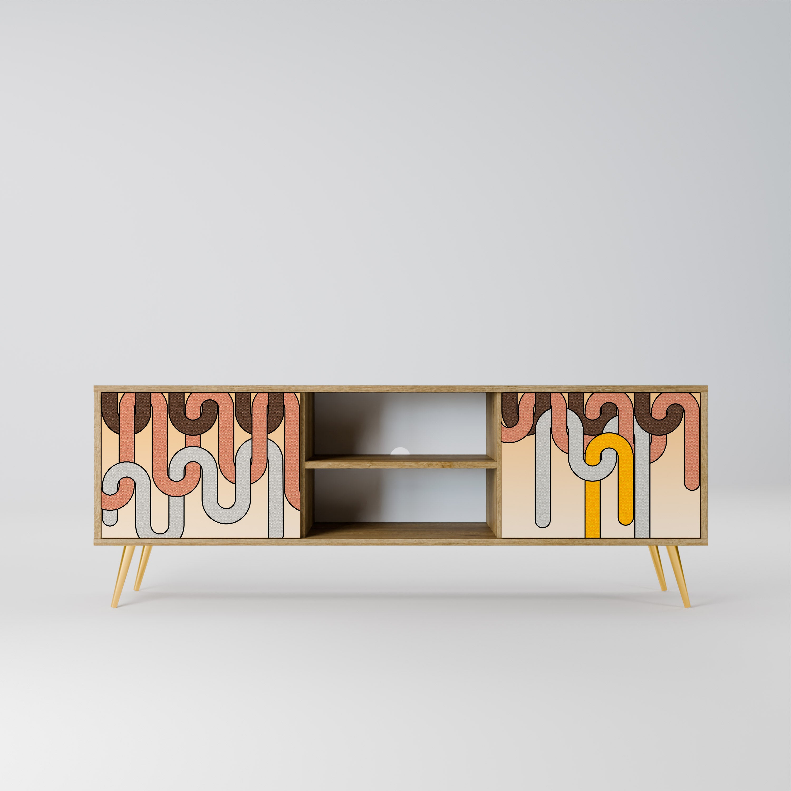 Mueble de TV de 2 puertas COLORFUL STRINGS con efecto roble