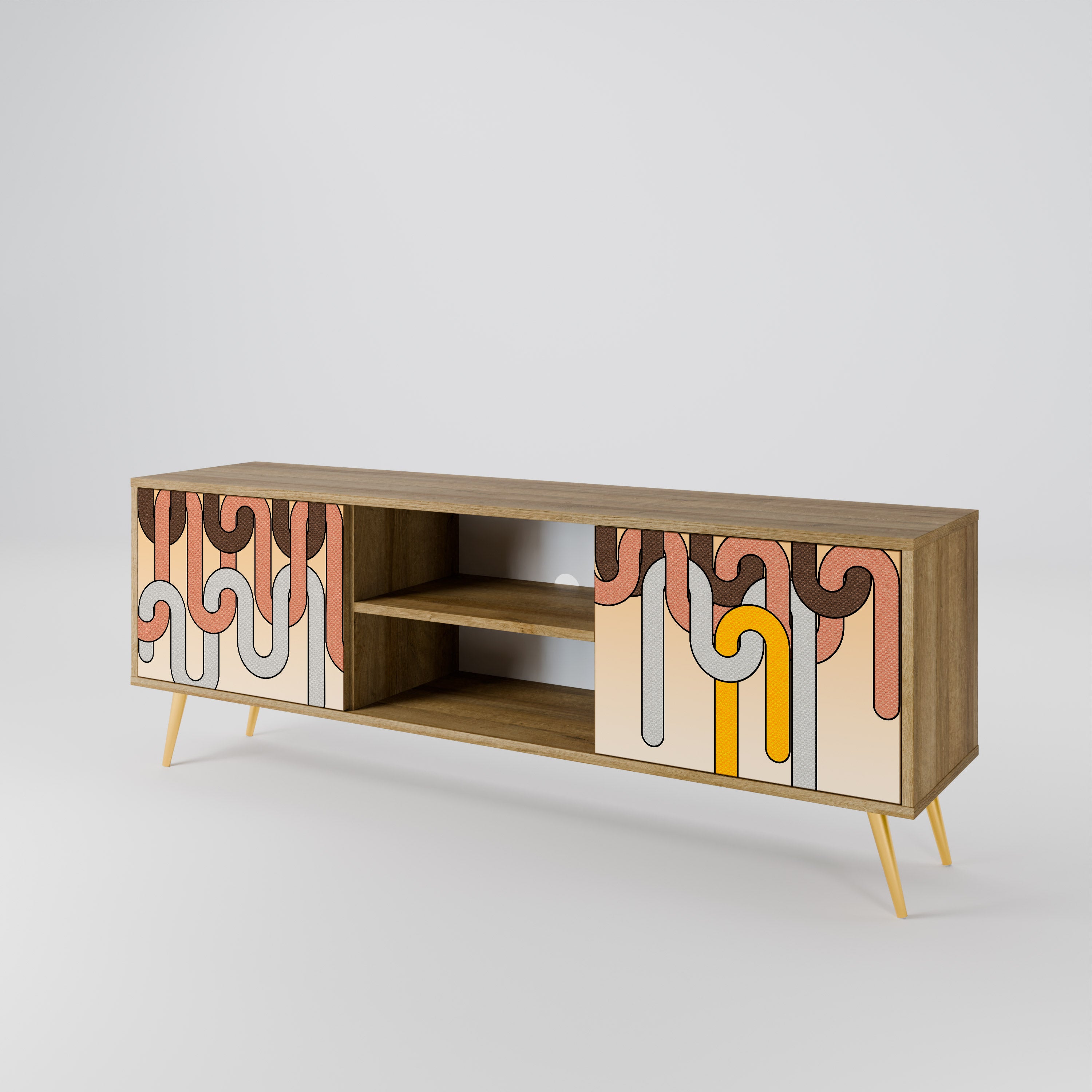 Mueble de TV de 2 puertas COLORFUL STRINGS con efecto roble