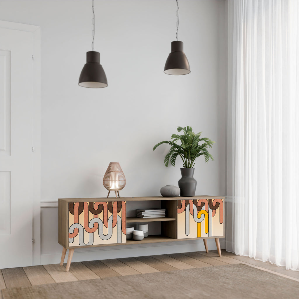 Mueble de TV de 2 puertas COLORFUL STRINGS con efecto roble