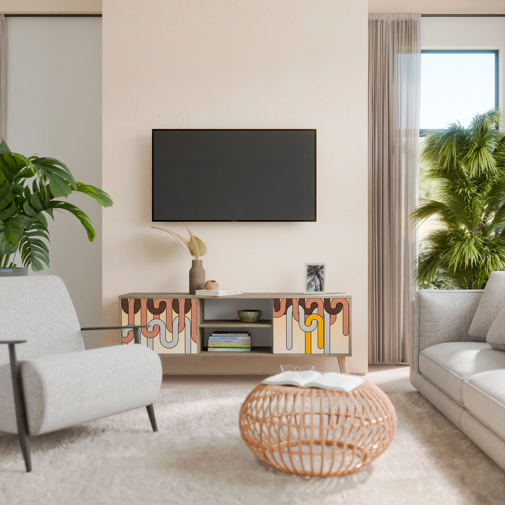 Mueble de TV de 2 puertas COLORFUL STRINGS con efecto roble