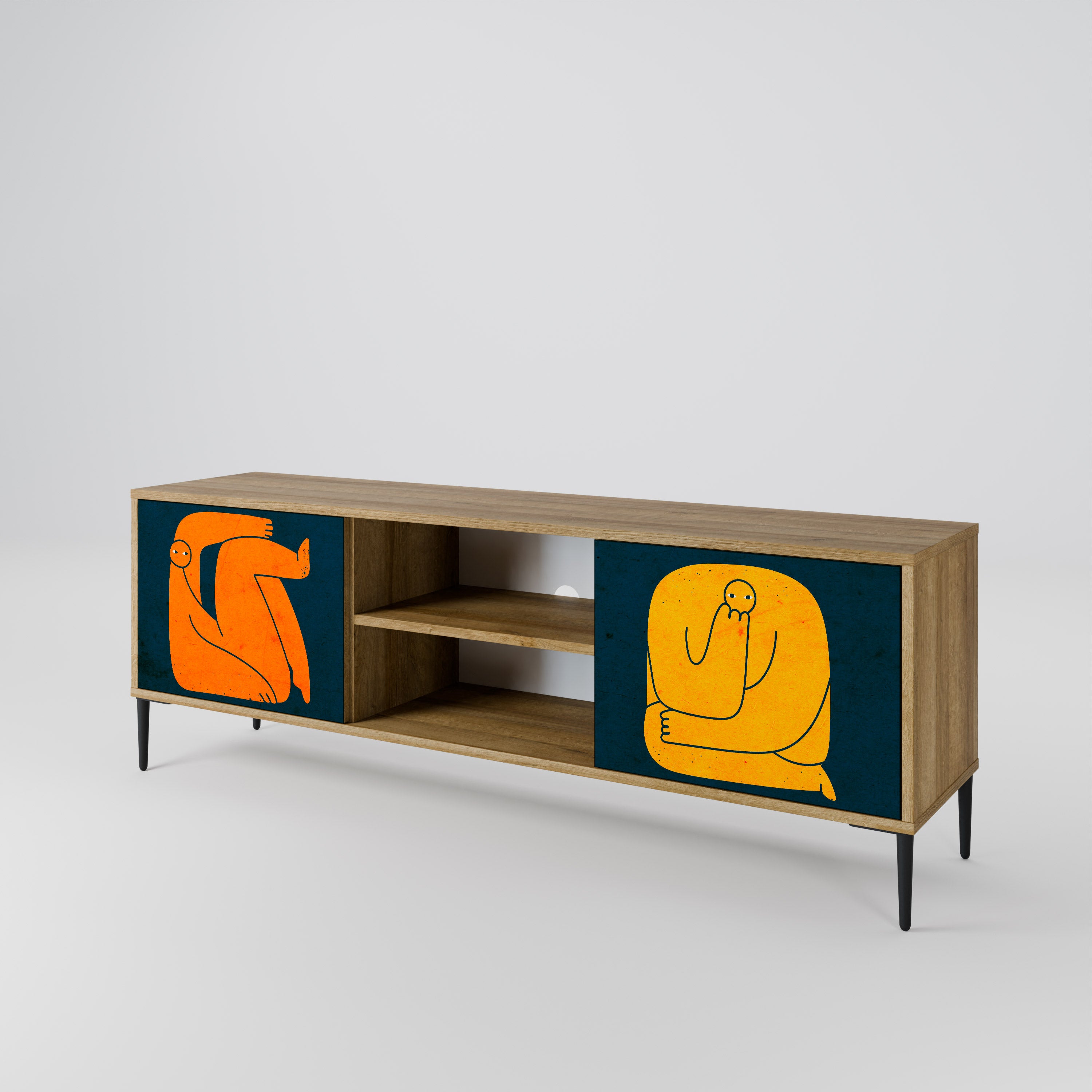 JUNTOS PERO POR SEPARADO Mueble de TV de 2 puertas en efecto roble