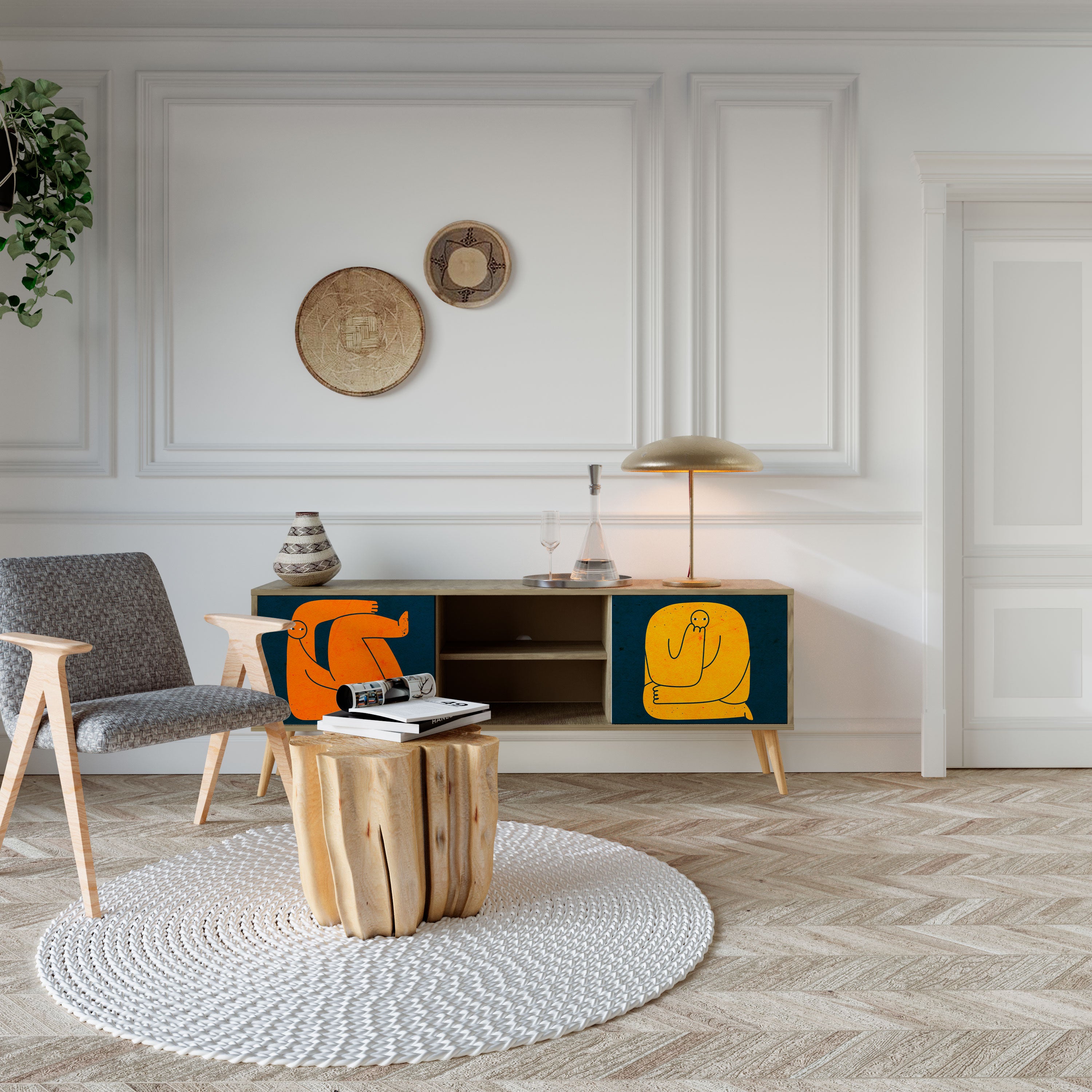 JUNTOS PERO POR SEPARADO Mueble de TV de 2 puertas en efecto roble