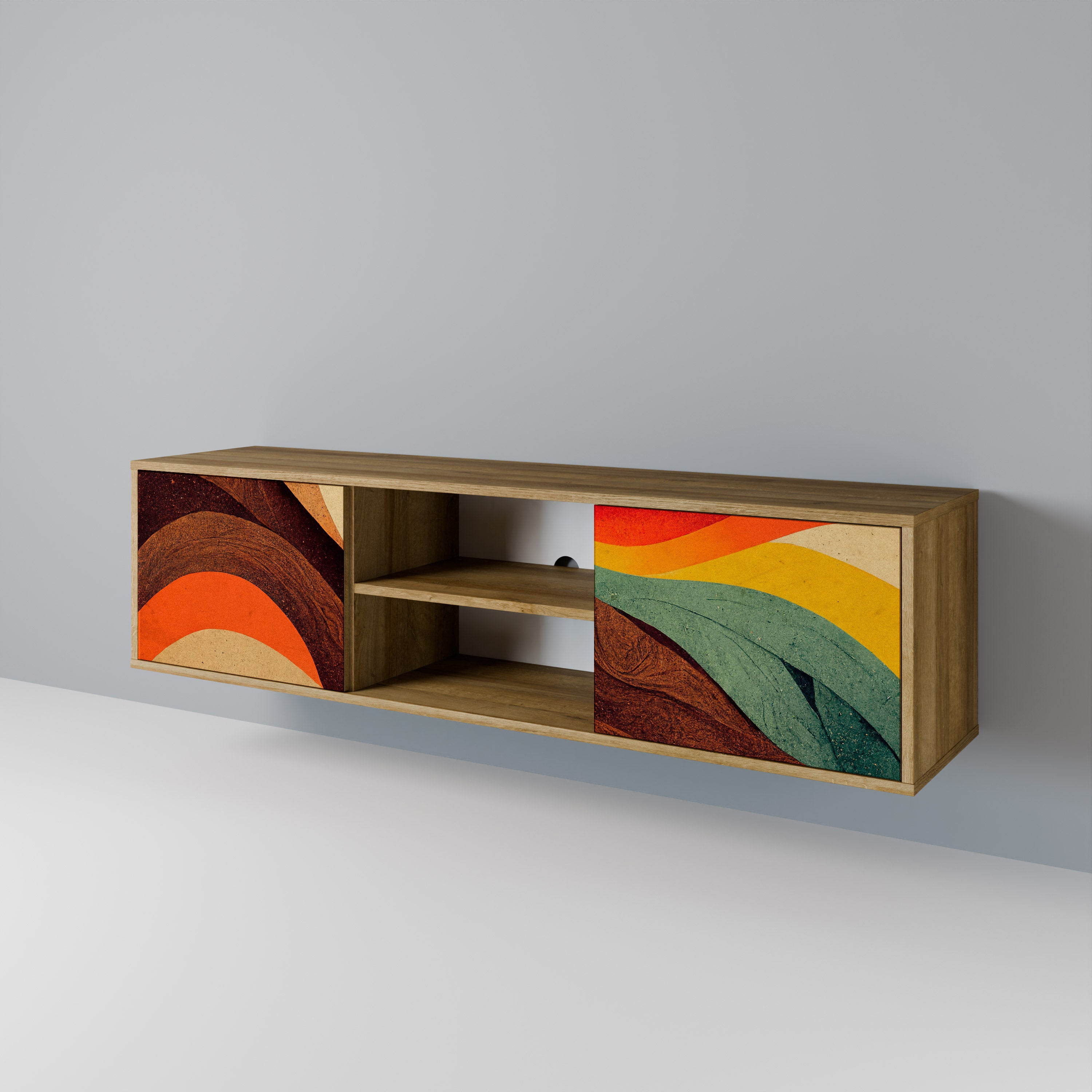 Mueble de TV de 2 puertas COLORFUL STRANDS con efecto roble