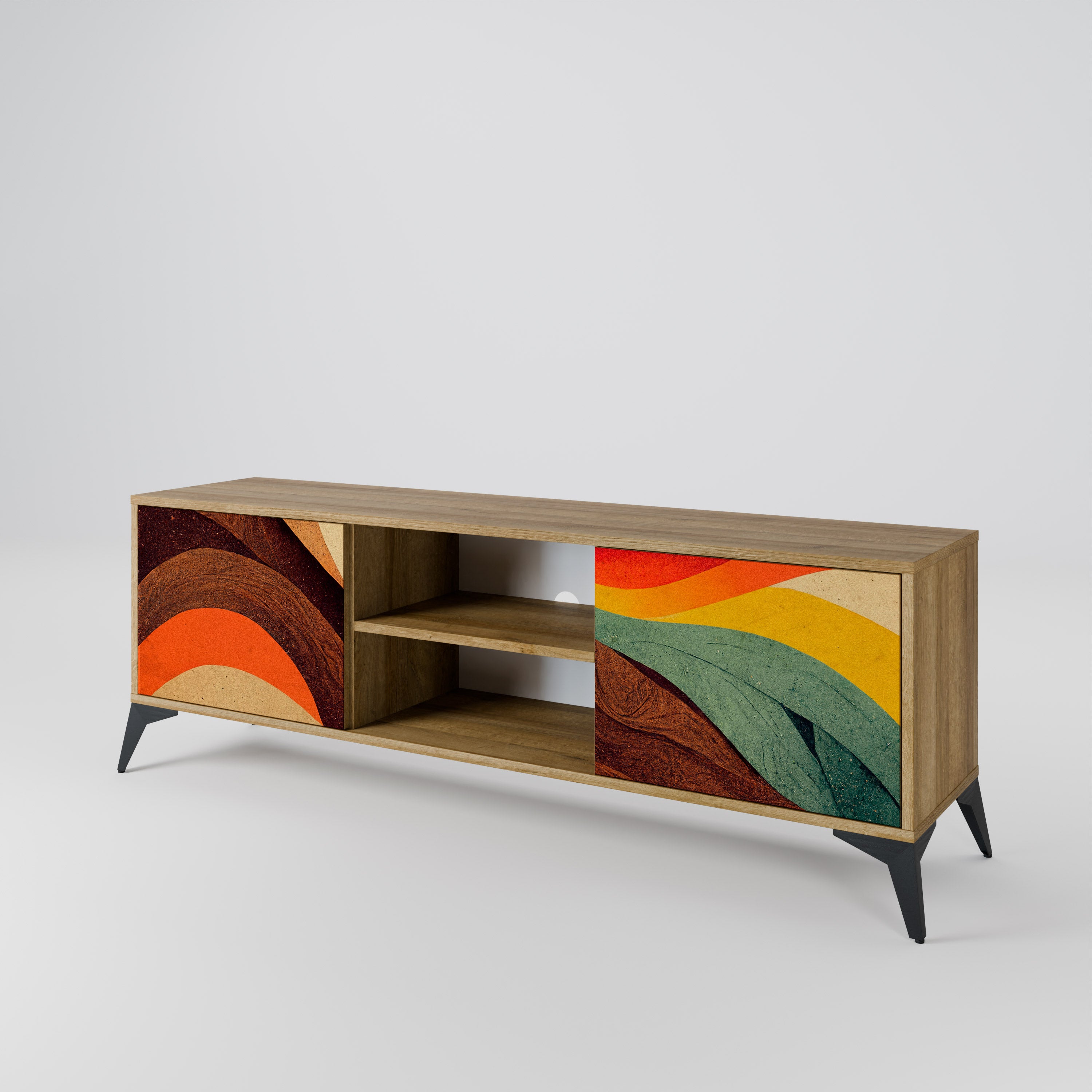 Mueble de TV de 2 puertas COLORFUL STRANDS con efecto roble