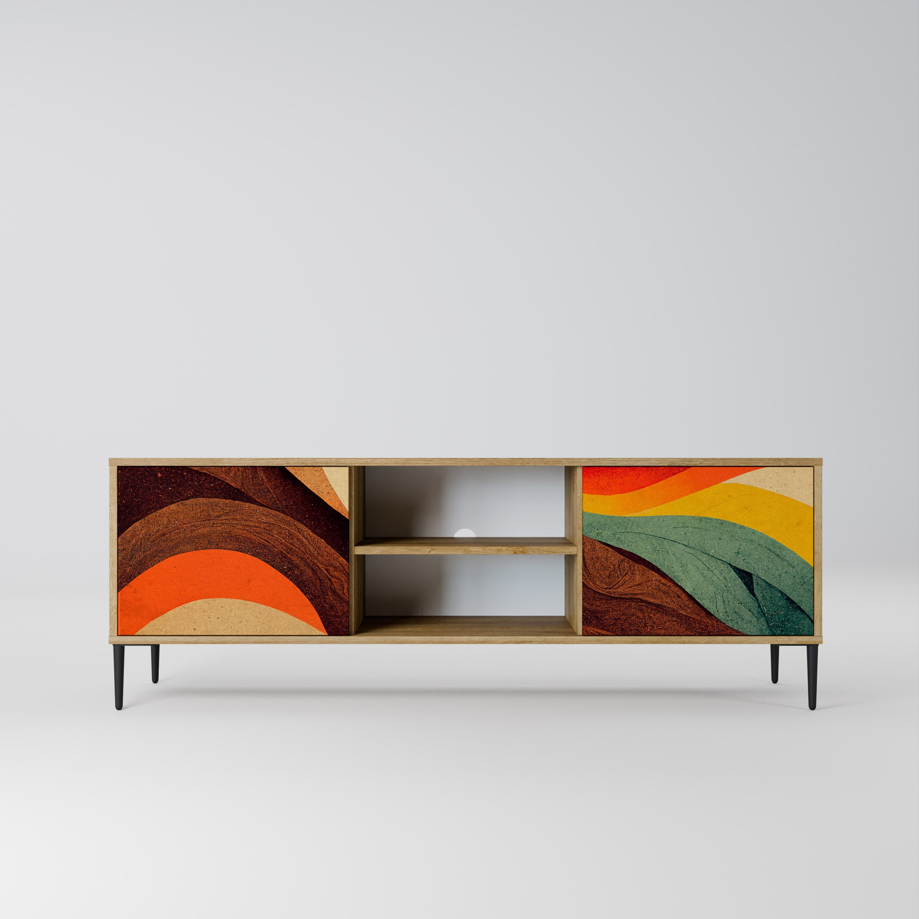 Mueble de TV de 2 puertas COLORFUL STRANDS con efecto roble