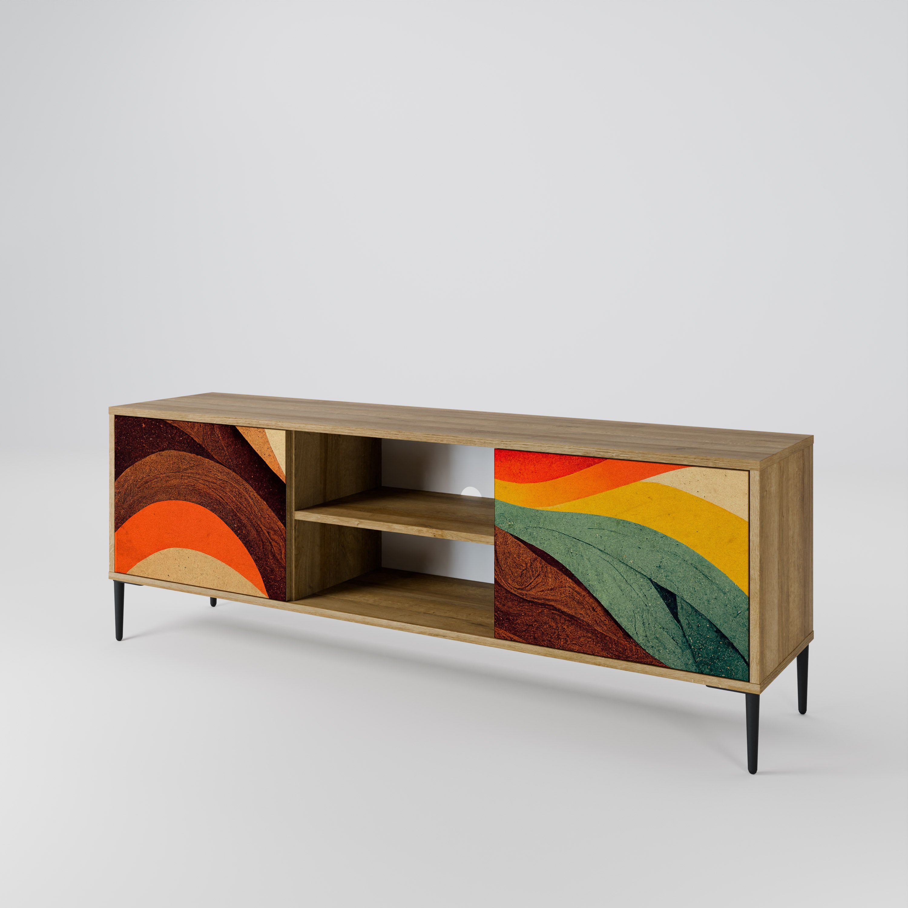Mueble de TV de 2 puertas COLORFUL STRANDS con efecto roble