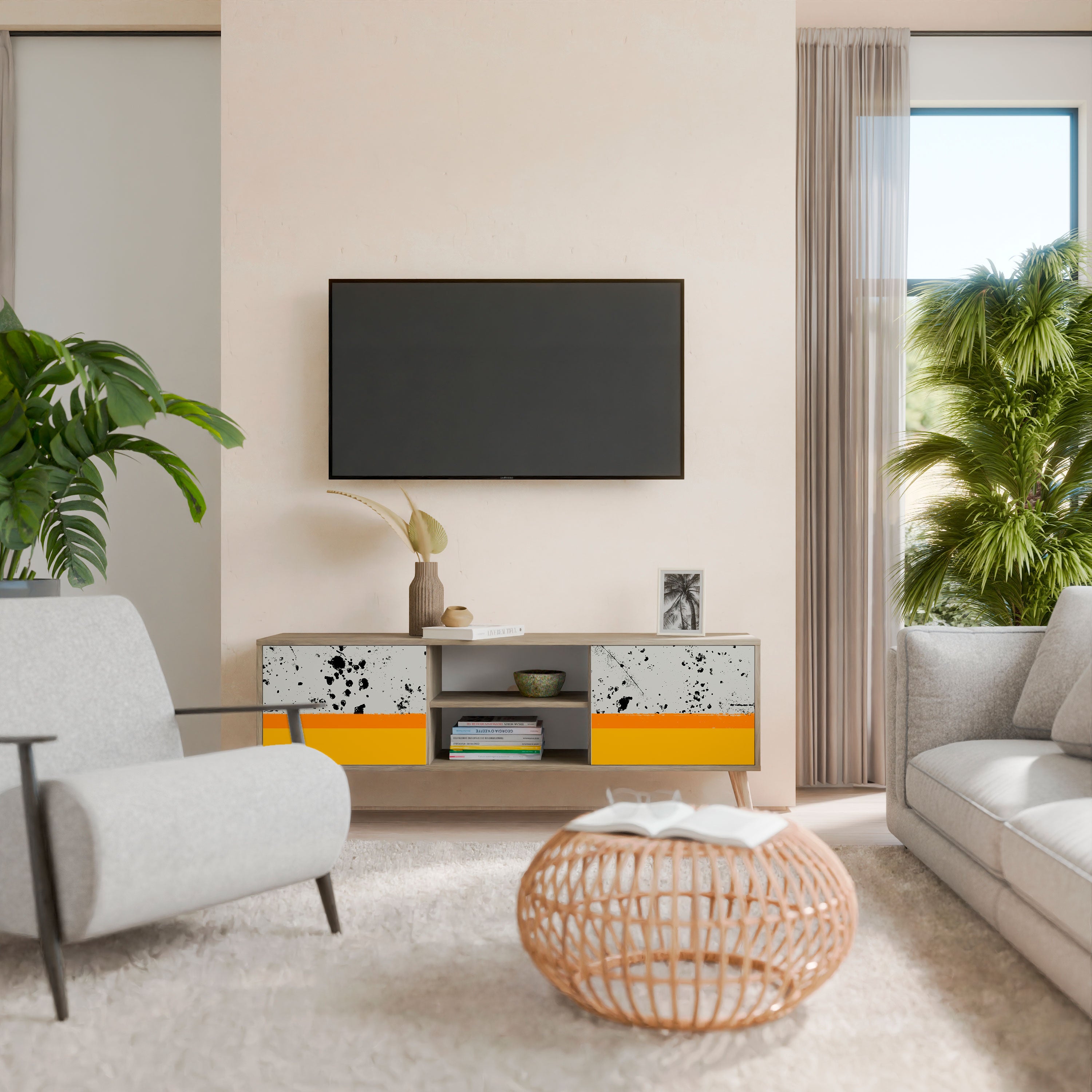 Mueble de TV de 2 puertas DYED BY ORANGE con efecto roble