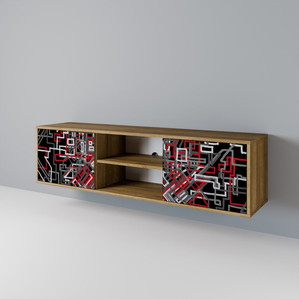 Mueble de TV de 2 puertas BROKEN LINES con efecto roble
