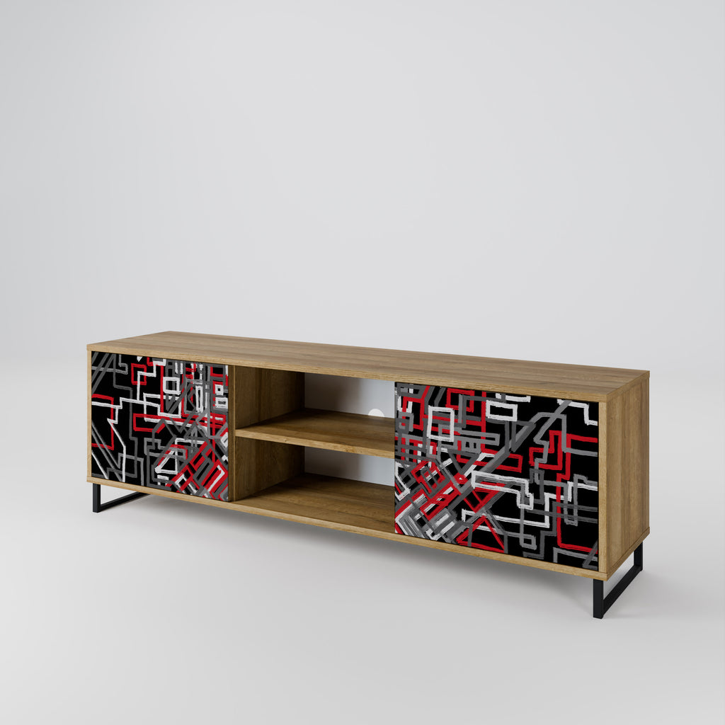 Mueble de TV de 2 puertas BROKEN LINES con efecto roble