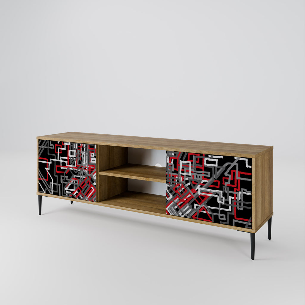Mueble de TV de 2 puertas BROKEN LINES con efecto roble