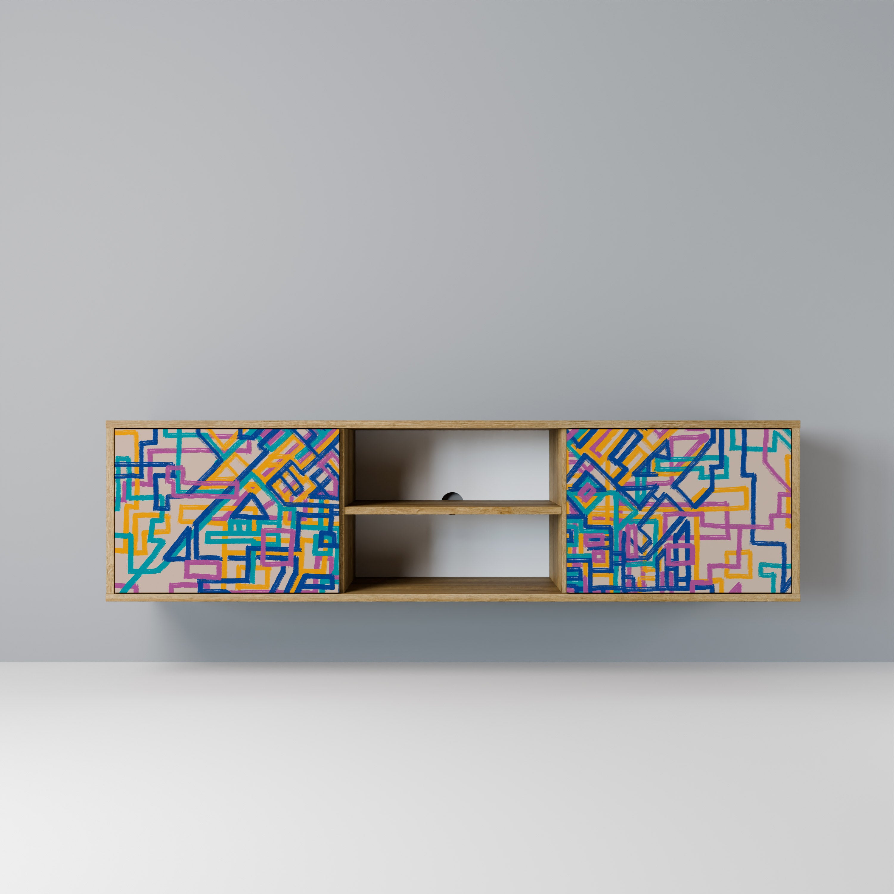 Mueble de TV de 2 puertas MEMORIES MAP con efecto roble