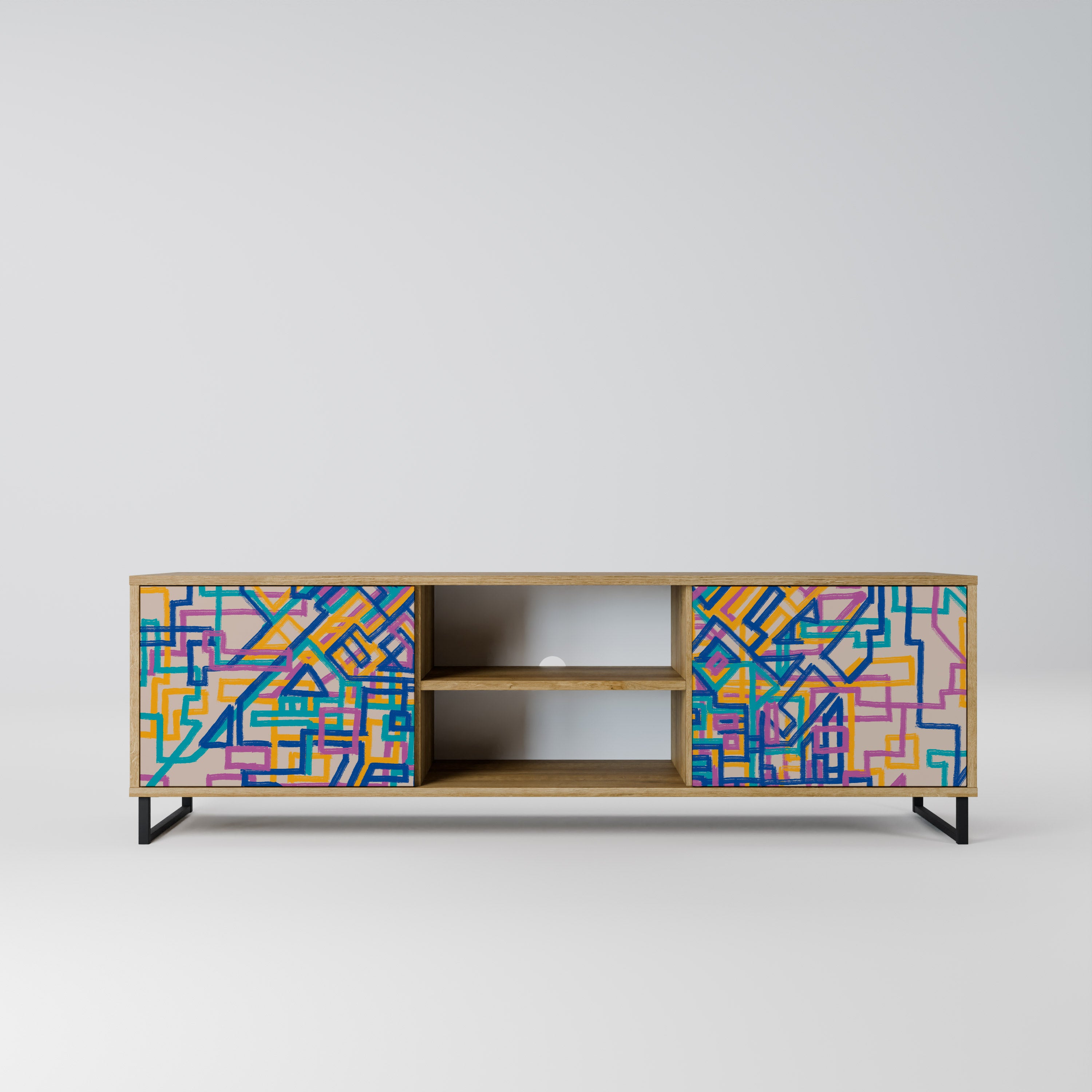 Mueble de TV de 2 puertas MEMORIES MAP con efecto roble