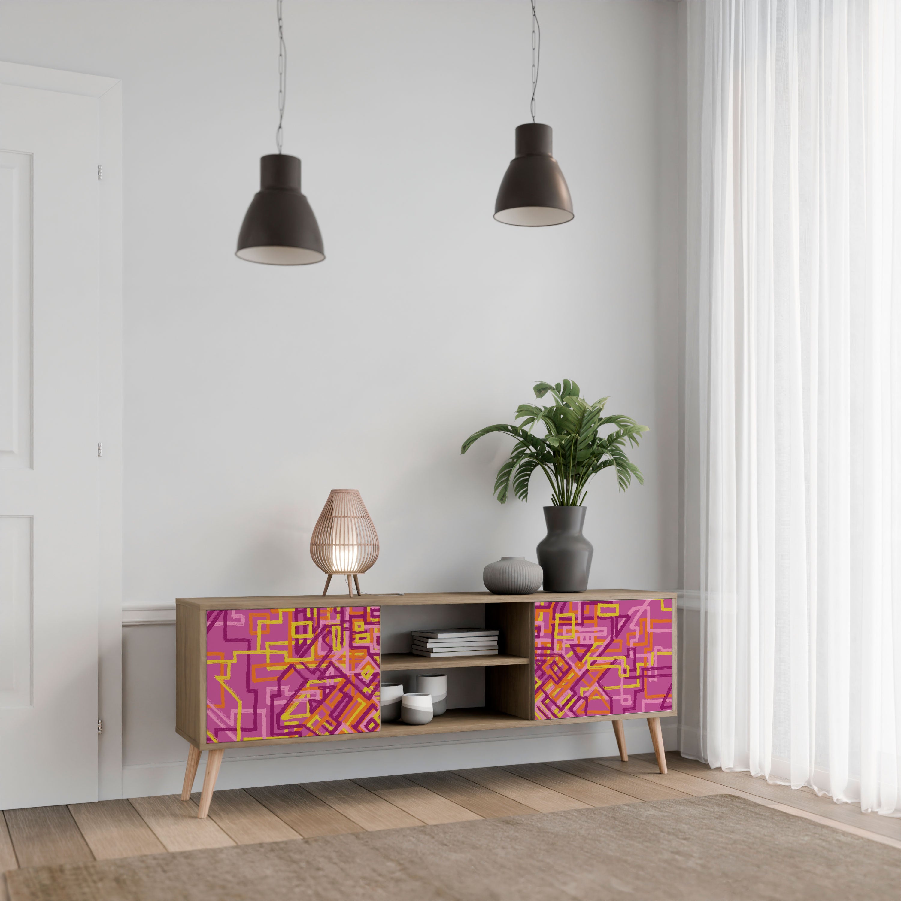 Mueble de TV de 2 puertas LOVELY MEMORIES con efecto roble