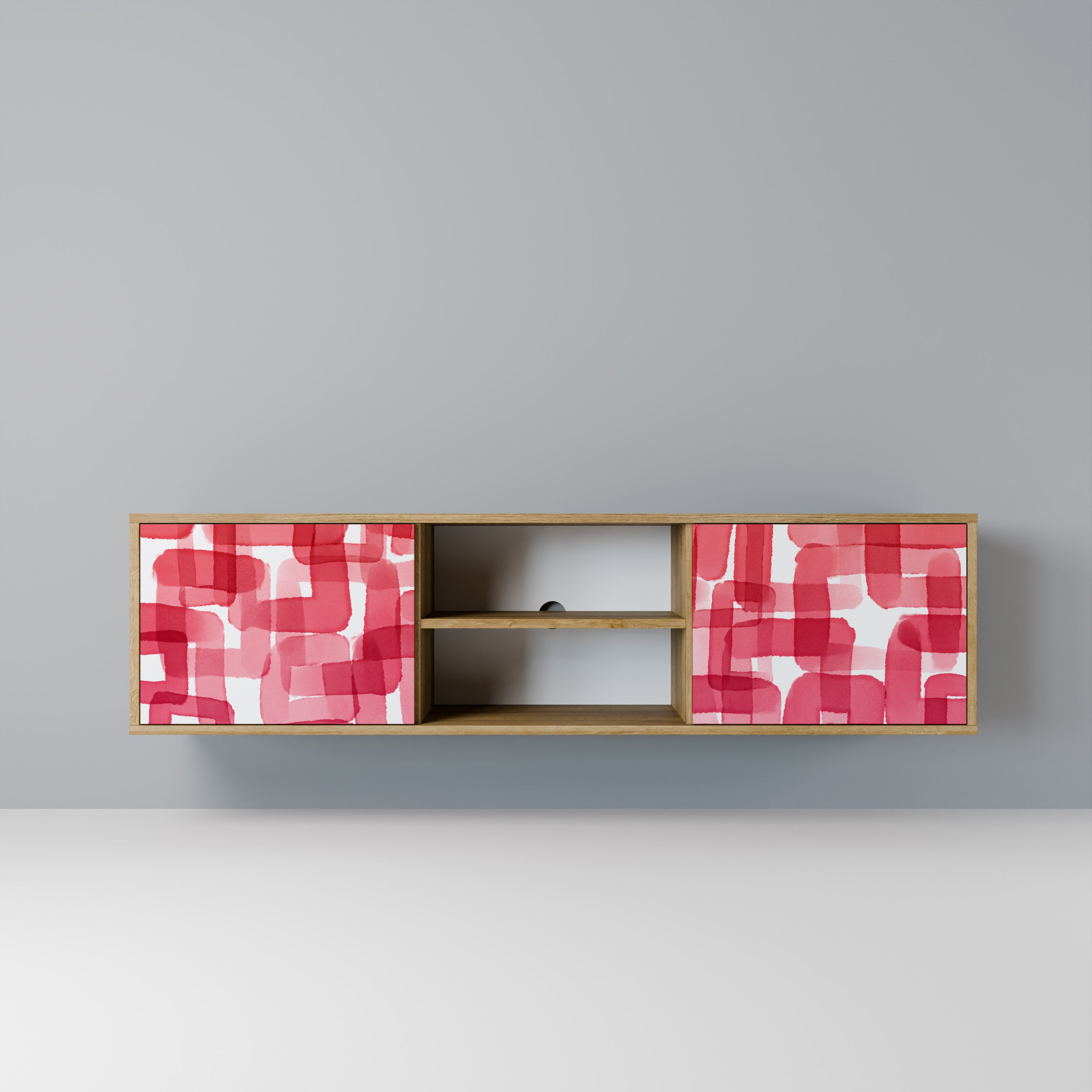 Mueble de TV de 2 puertas KALEIDOSCOPIC CUBISM con efecto roble