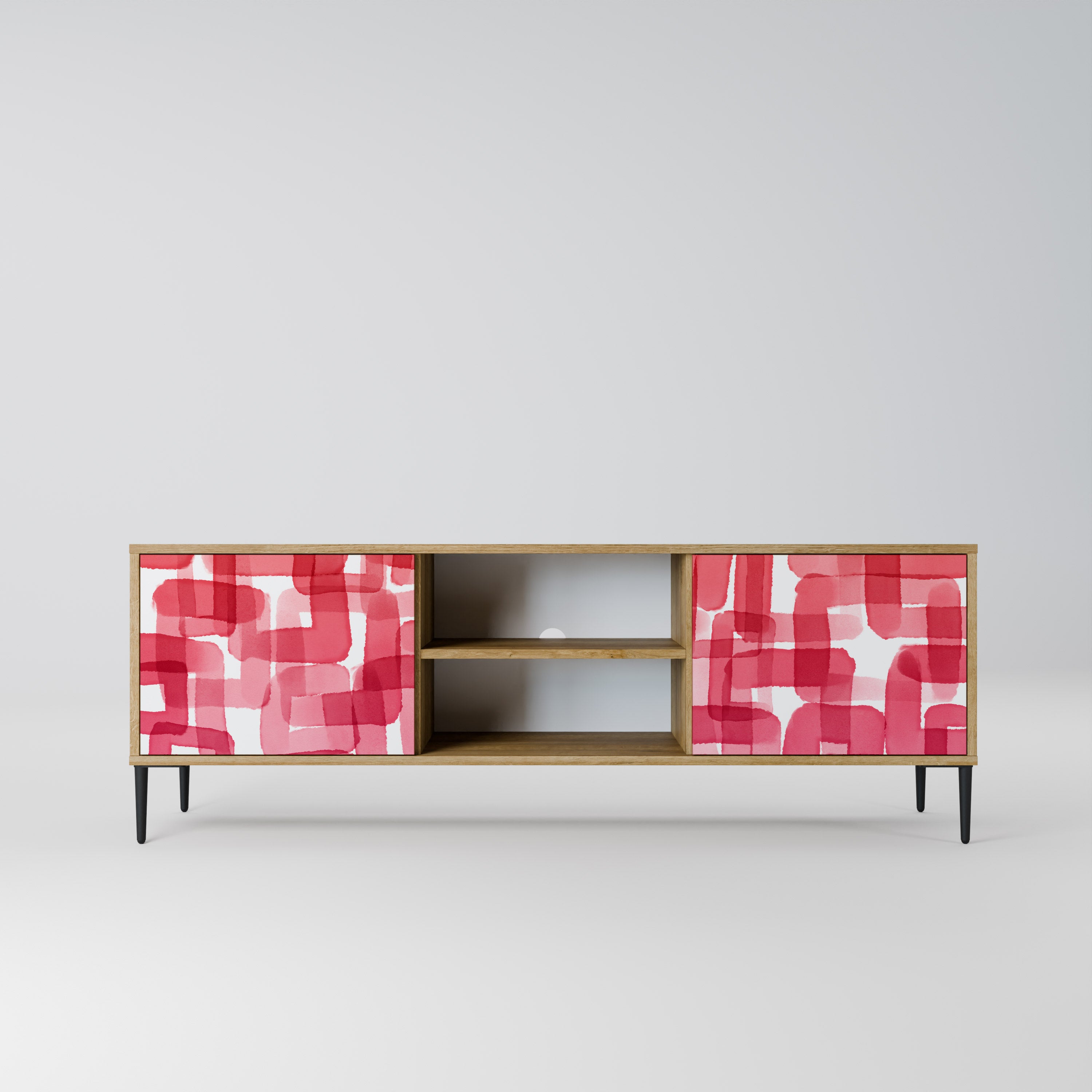 Mueble de TV de 2 puertas KALEIDOSCOPIC CUBISM con efecto roble