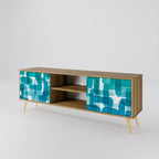 TURQUOISE RECTANGLES Mueble de TV de 2 Puertas en Efecto Roble