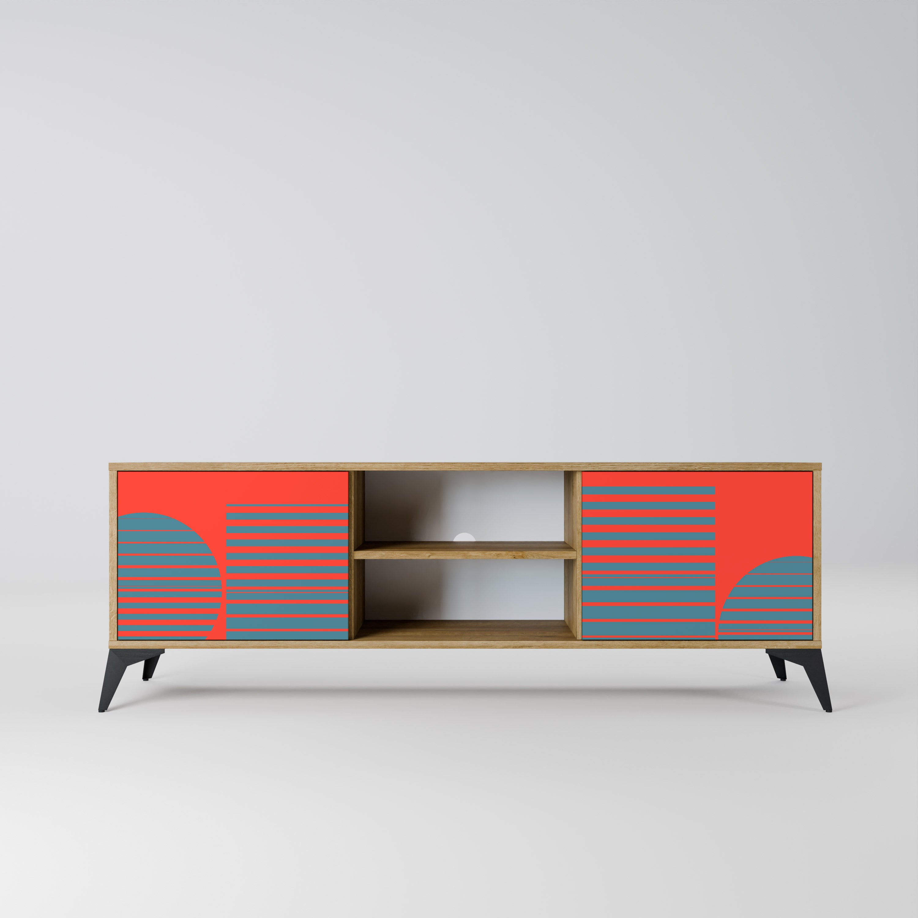 Mueble de TV de 2 puertas RISING GEOMETRY STARS con efecto roble