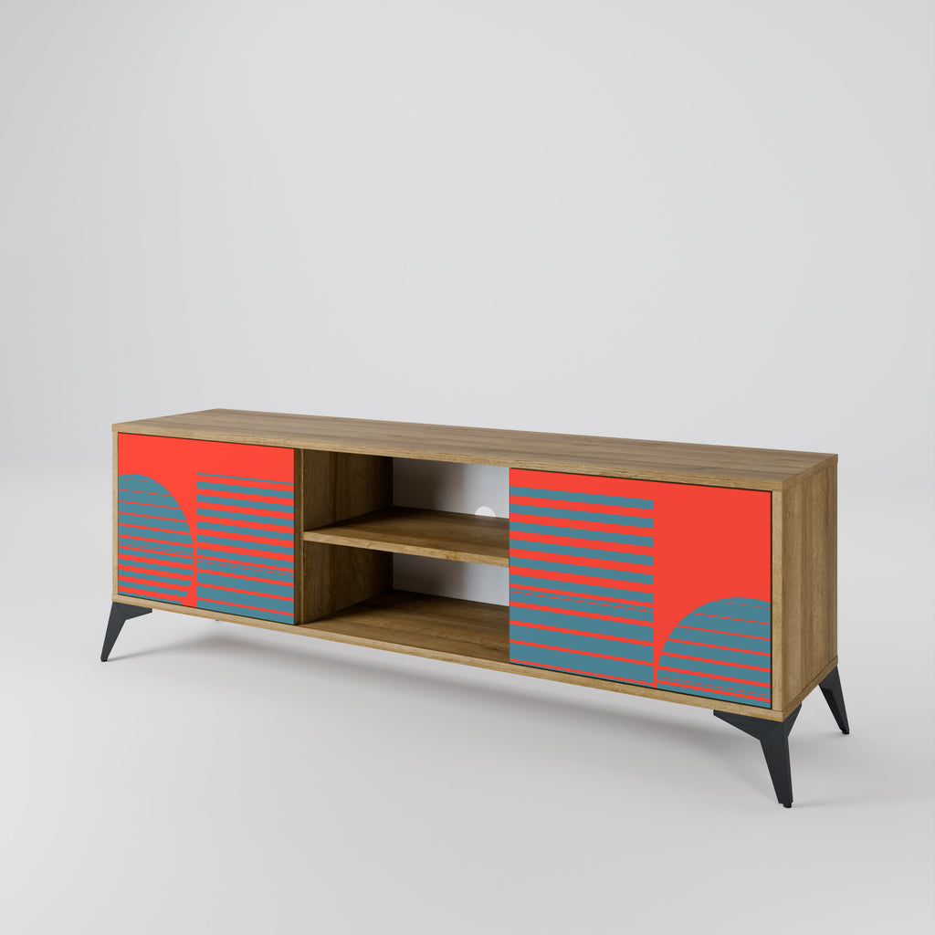 Mueble de TV de 2 puertas RISING GEOMETRY STARS con efecto roble