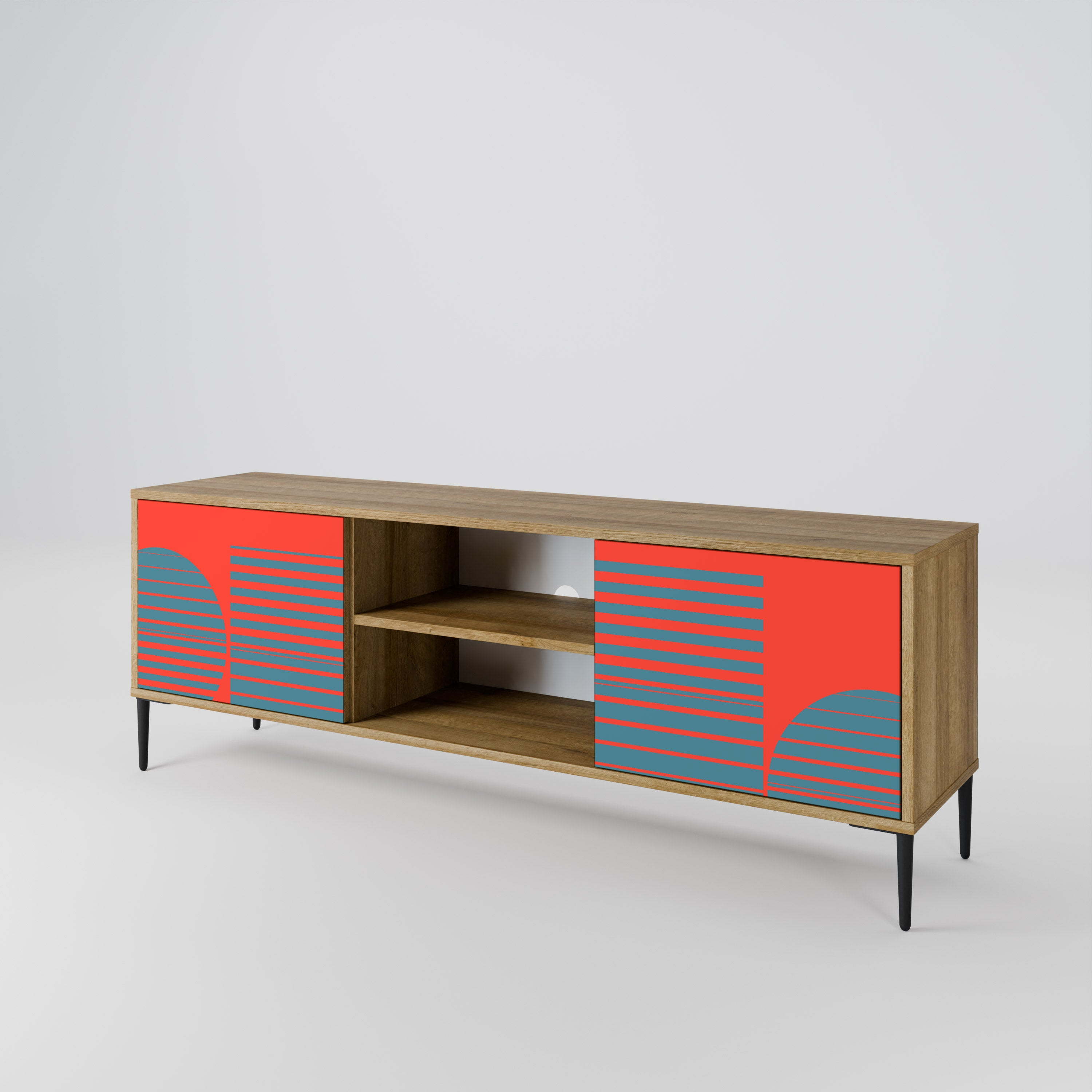 Mueble de TV de 2 puertas RISING GEOMETRY STARS con efecto roble