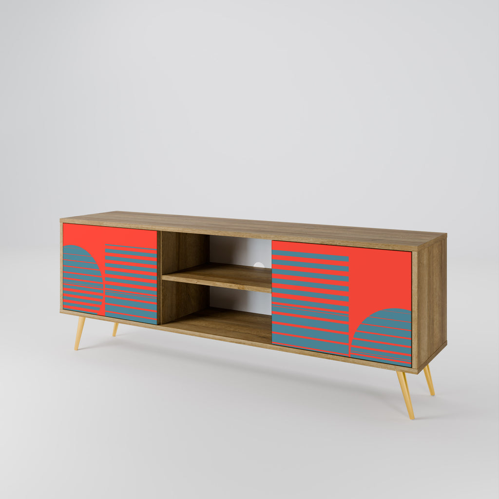Mueble de TV de 2 puertas RISING GEOMETRY STARS con efecto roble