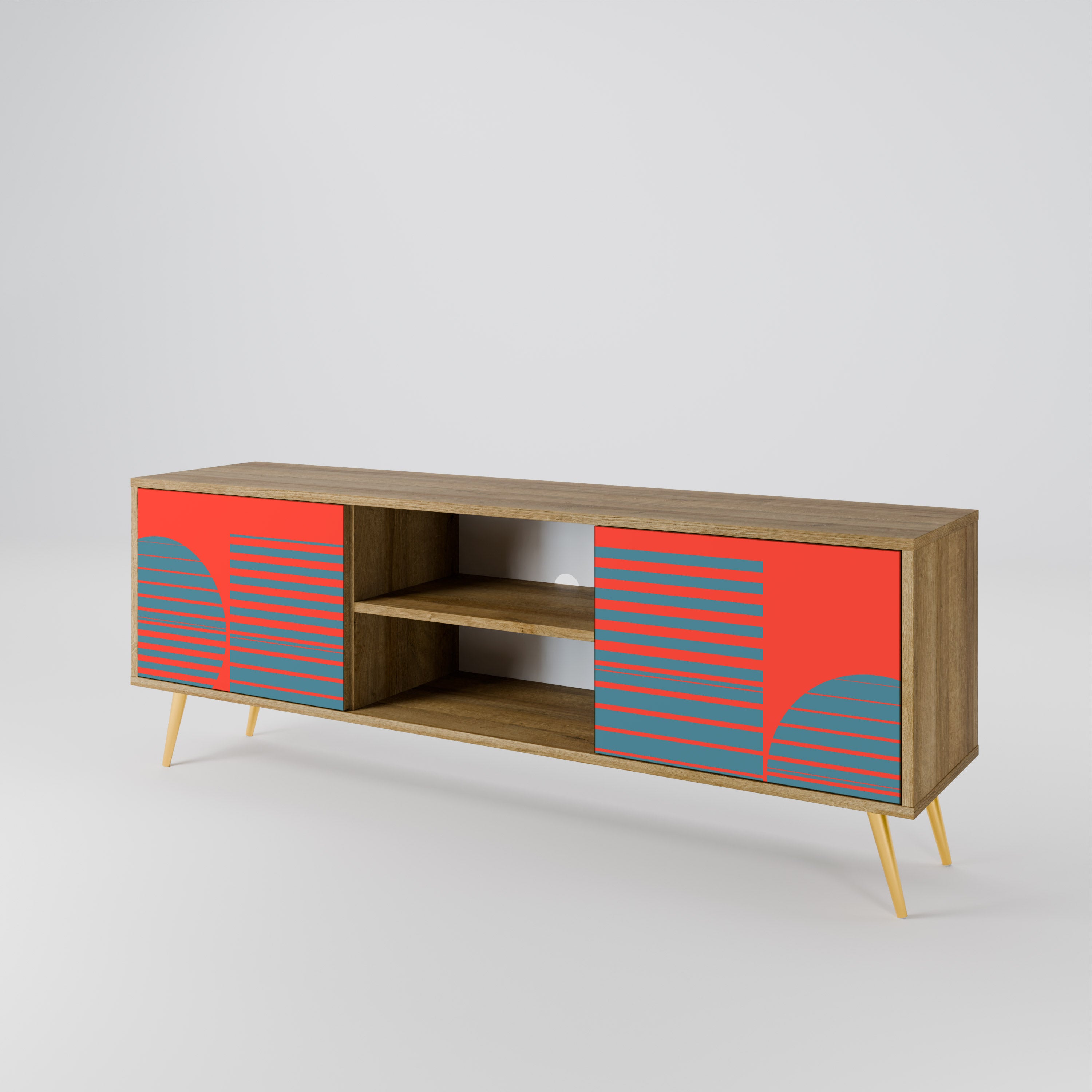 Mueble de TV de 2 puertas RISING GEOMETRY STARS con efecto roble