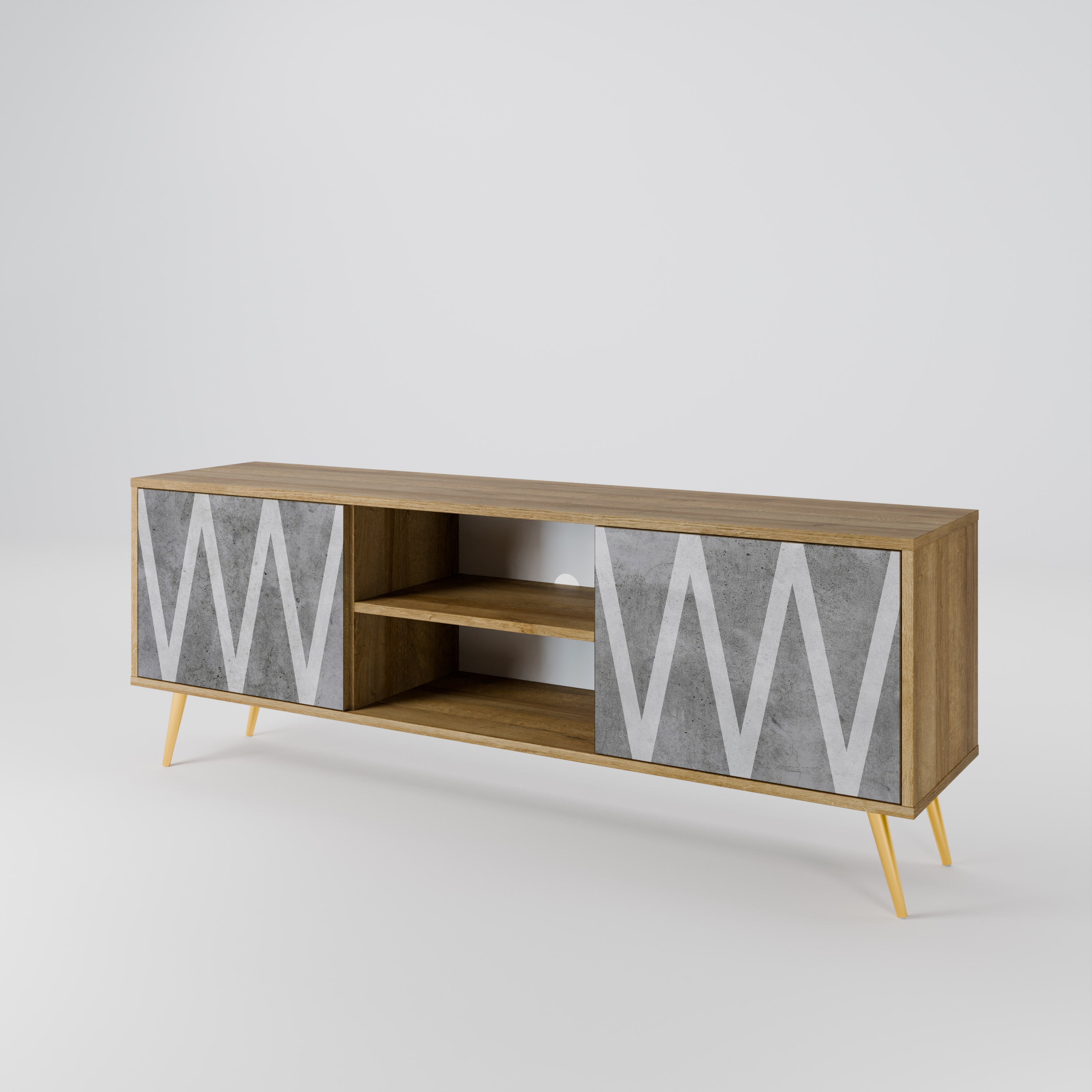 Mueble de TV de 2 puertas SOLID ZIG ZAG con efecto roble