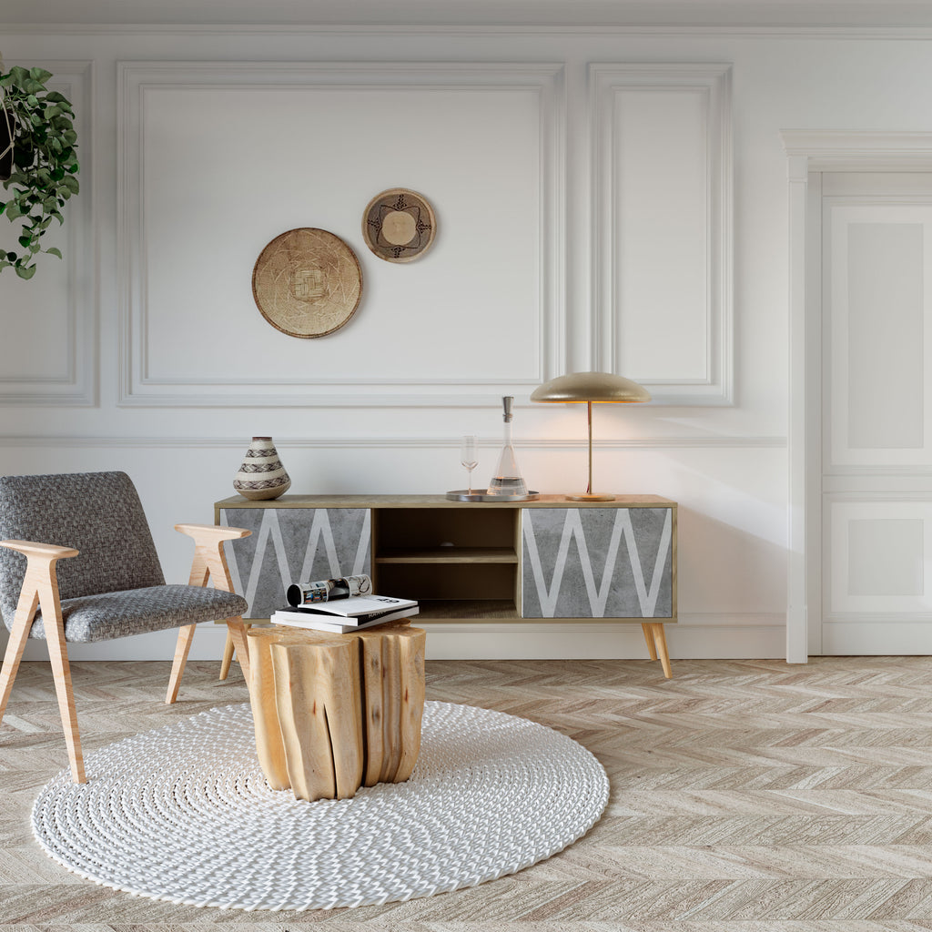 Mueble de TV de 2 puertas SOLID ZIG ZAG con efecto roble