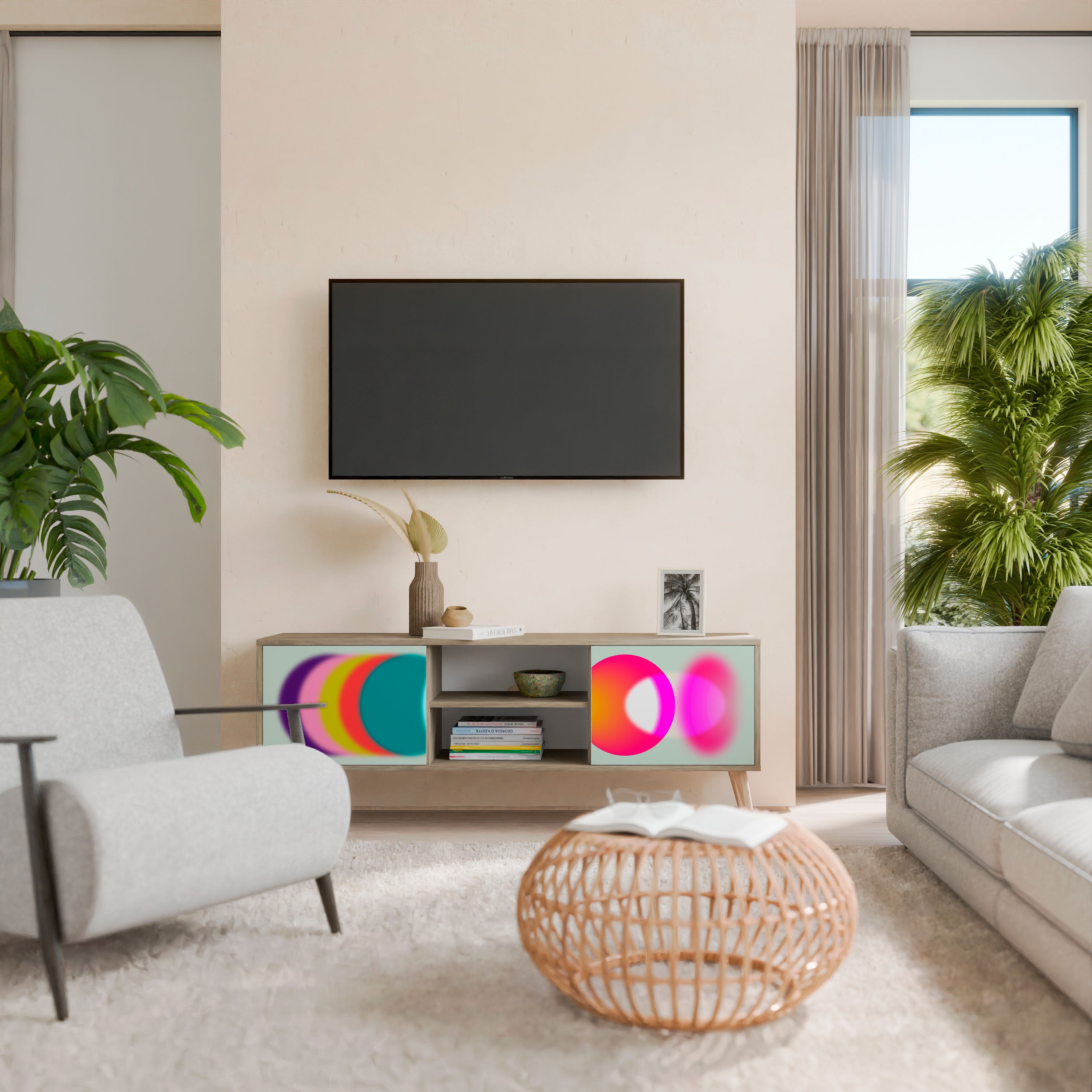 Mueble de TV de 2 puertas SYMPHONY OF COLORS en efecto roble