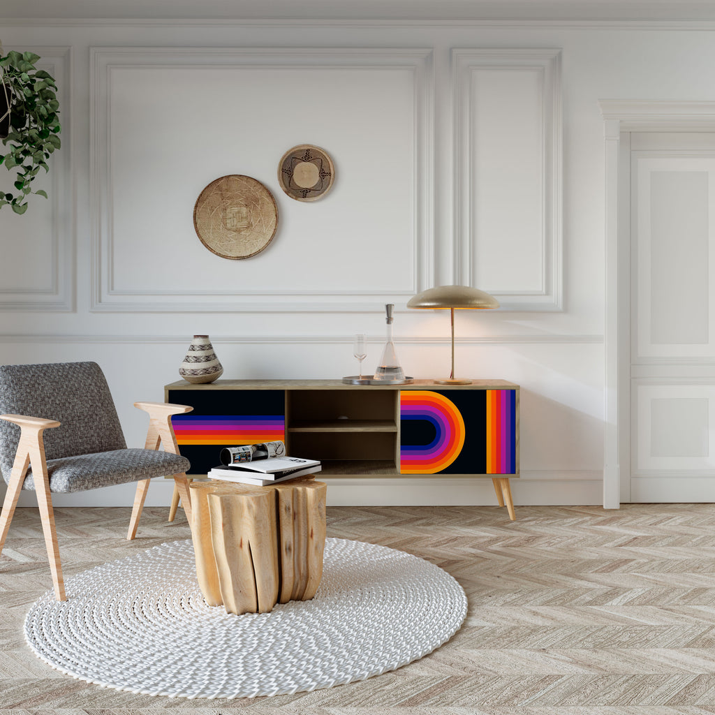 Mueble de TV de 2 puertas con efecto roble CEGADO POR LAS LUCES