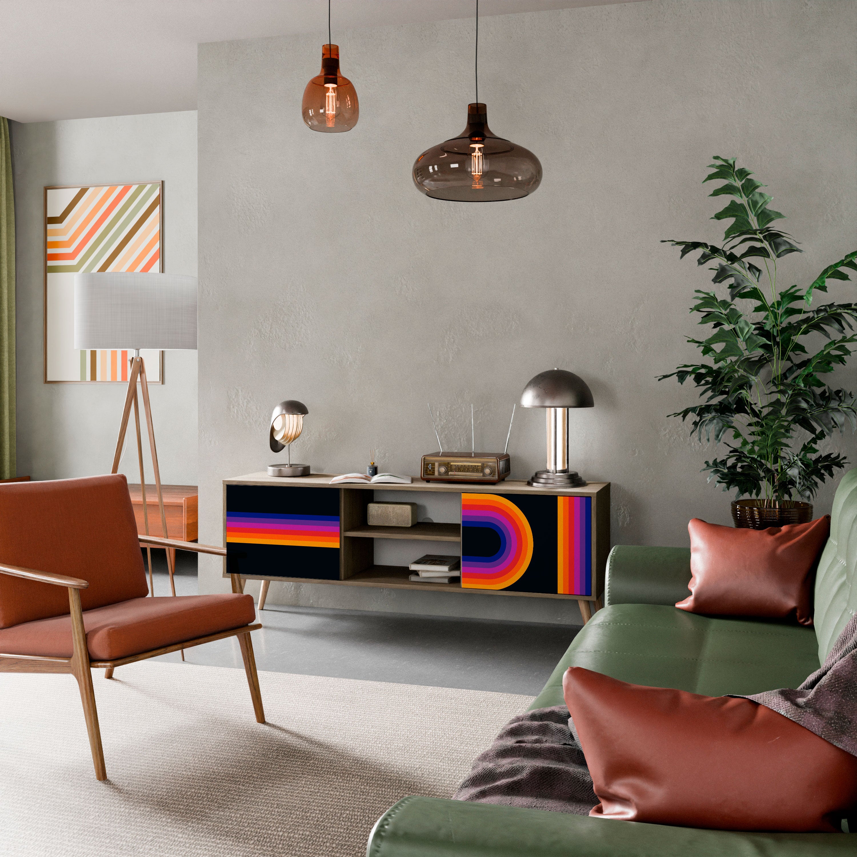 Mueble de TV de 2 puertas con efecto roble CEGADO POR LAS LUCES