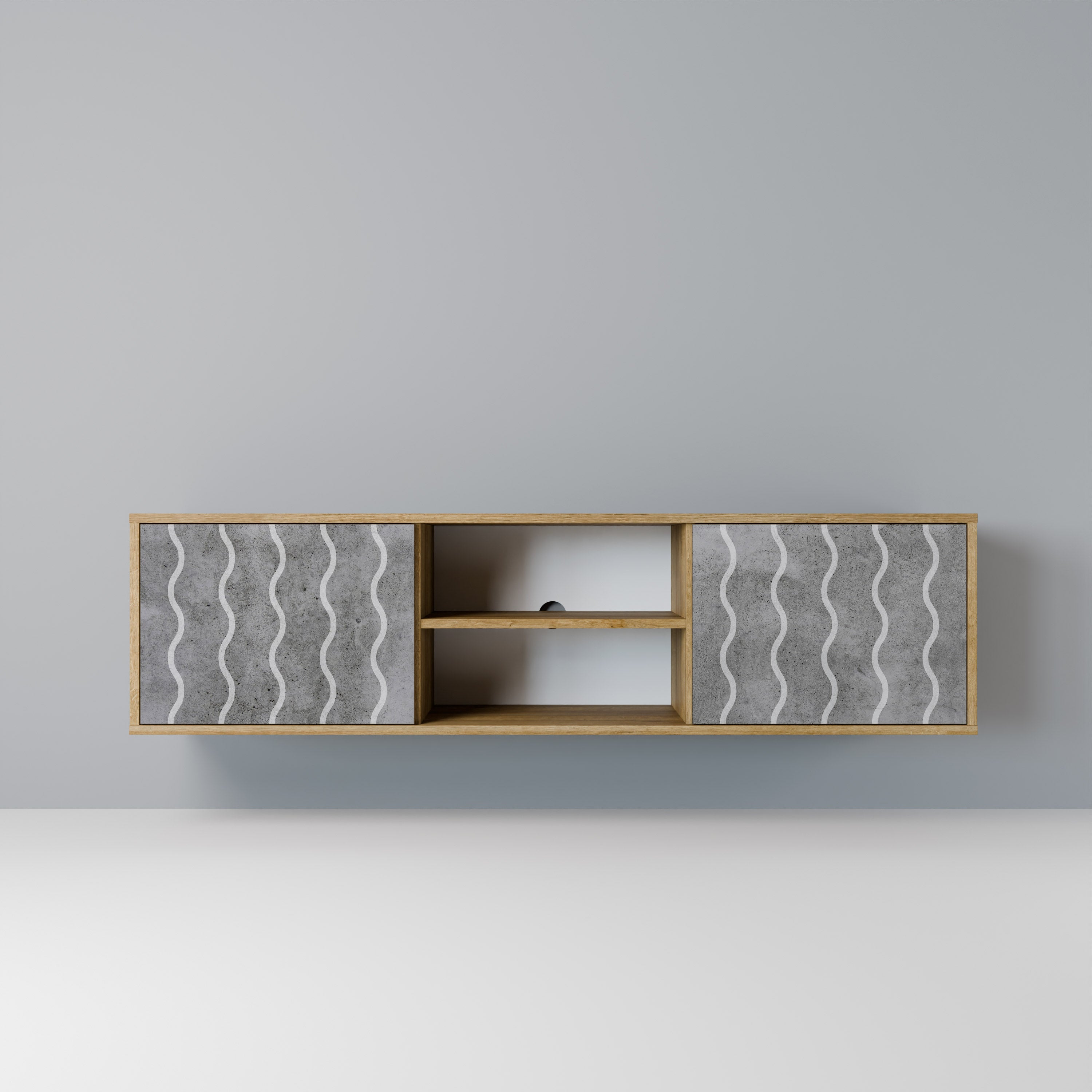Mueble de TV de 2 puertas WAVES OF CONCRETE con efecto roble