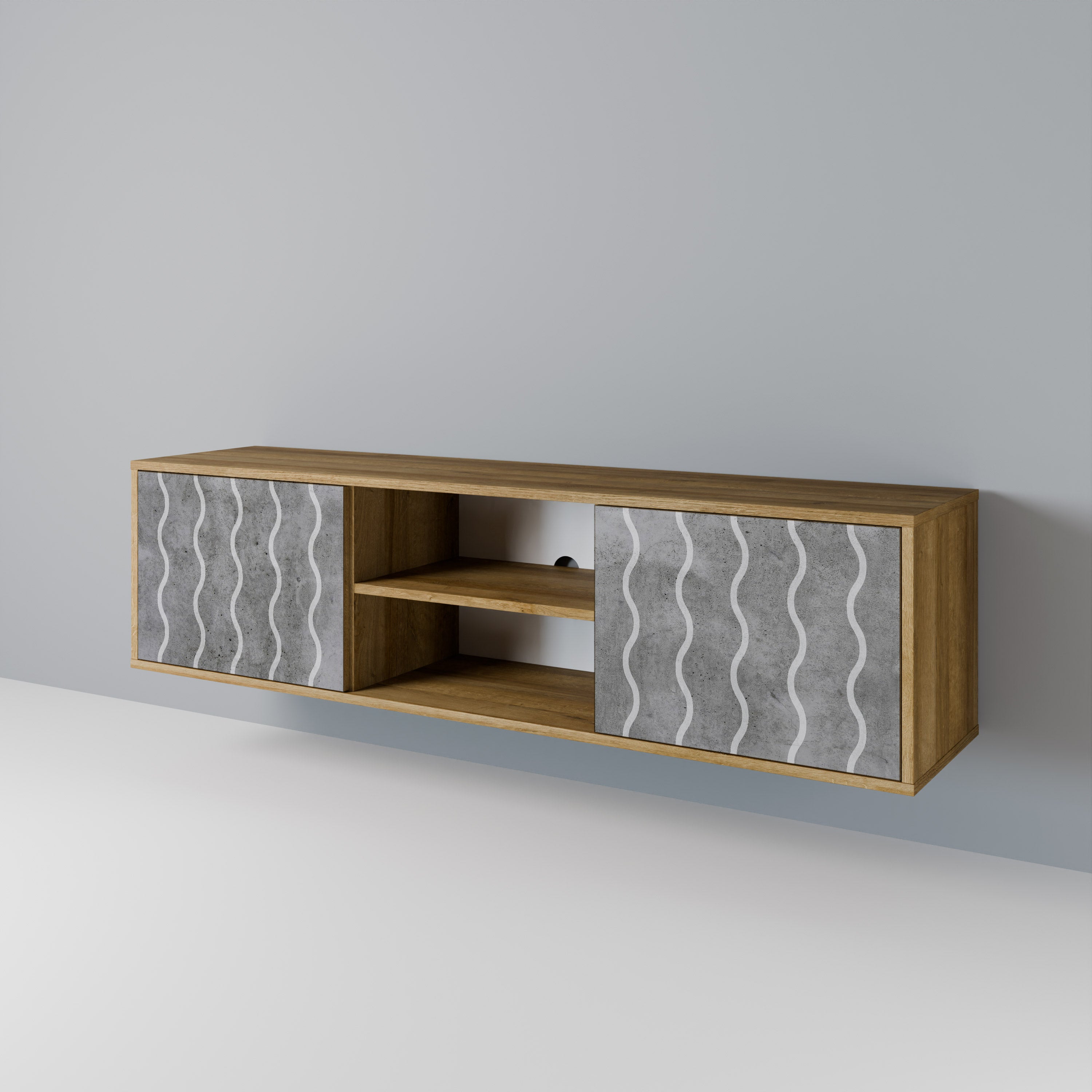 Mueble de TV de 2 puertas WAVES OF CONCRETE con efecto roble