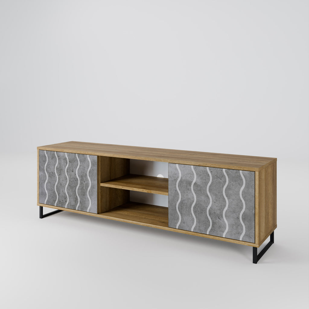 Mueble de TV de 2 puertas WAVES OF CONCRETE con efecto roble
